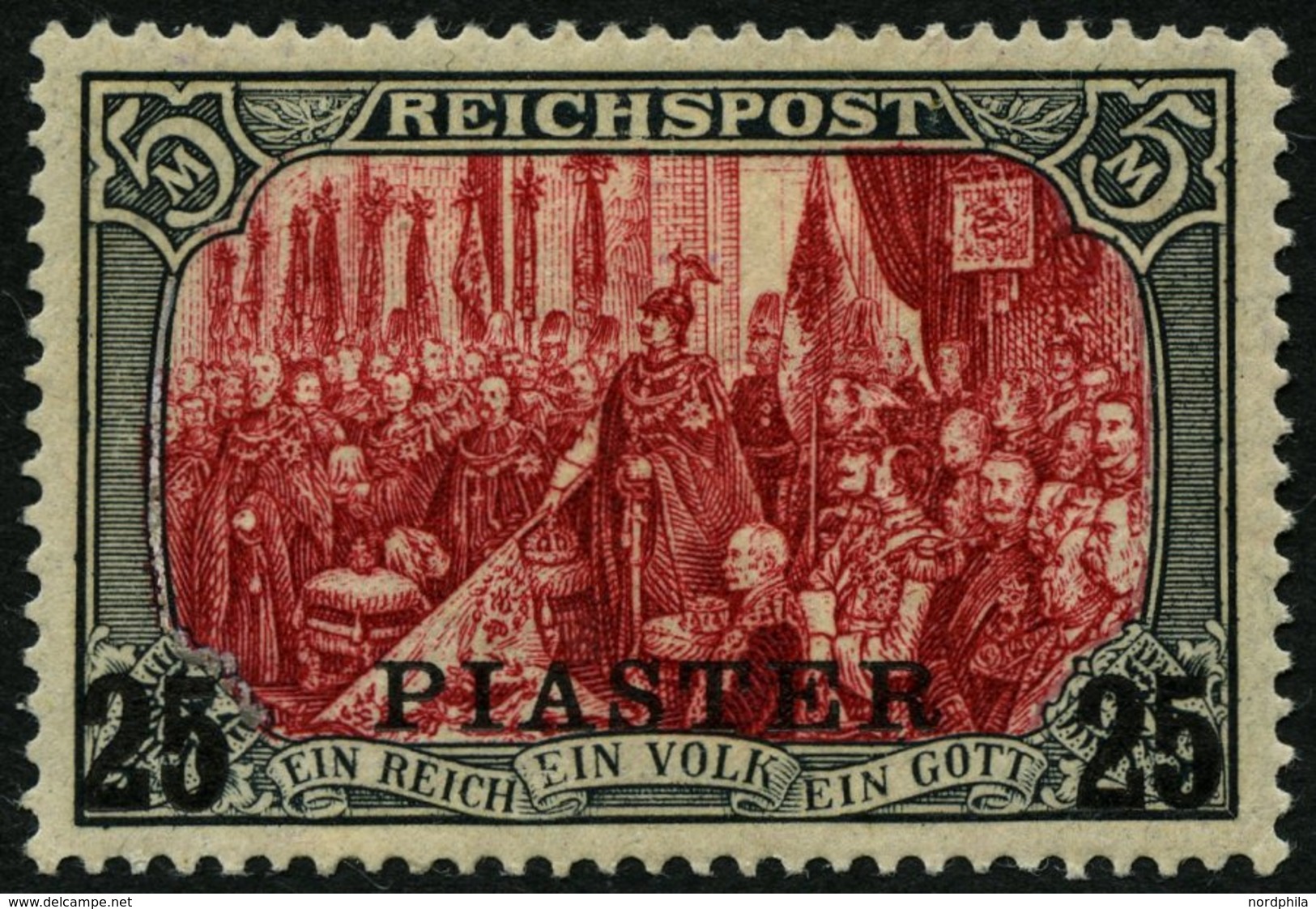 DP TÜRKEI 23I/III *, 1900, 25 PIA. Auf 5 M., Type I, Nachmalung Mit Rot Und Deckweiß, Mehrere Falzreste, Pracht, Mi. 220 - Turquie (bureaux)