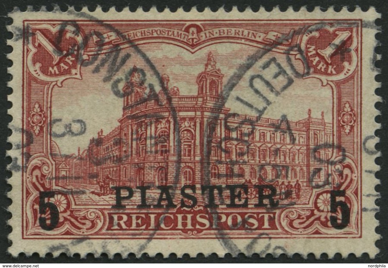 DP TÜRKEI 20II O, 1903, 5 PIA. Auf 1 M., Aufdruck Type II, Pracht, Mi. 130.- - Deutsche Post In Der Türkei