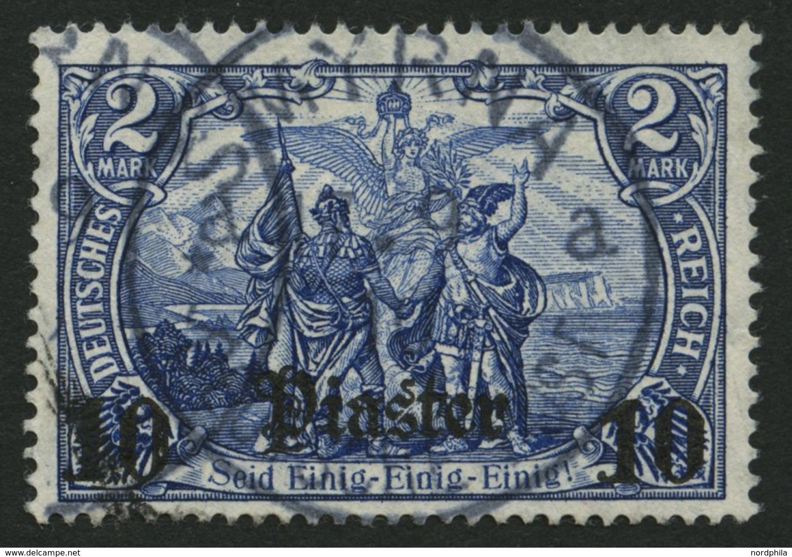 DP TÜRKEI 45 O, 1906, 10 Pia. Auf 2 M., Mit Wz., Pracht, Gepr. Bothe, Mi. 60.- - Deutsche Post In Der Türkei