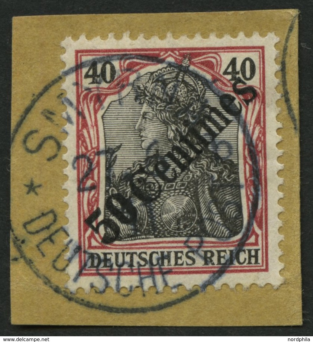 DP TÜRKEI 51 BrfStk, 1908, 50 C. Auf 40 Pf. Diagonaler Aufdruck, Prachtbriefstück, Mi. (75.-) - Turquie (bureaux)