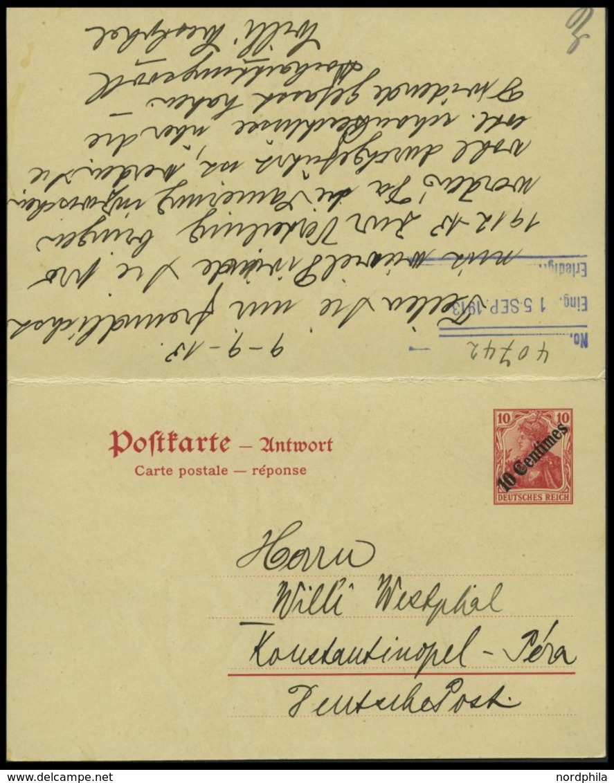 DP TÜRKEI P 18 BRIEF, 1913, 10 Centimes Auf 10 Pf., Stempel CONSTANTINOPEL 3 **, Prachtkarte - Deutsche Post In Der Türkei