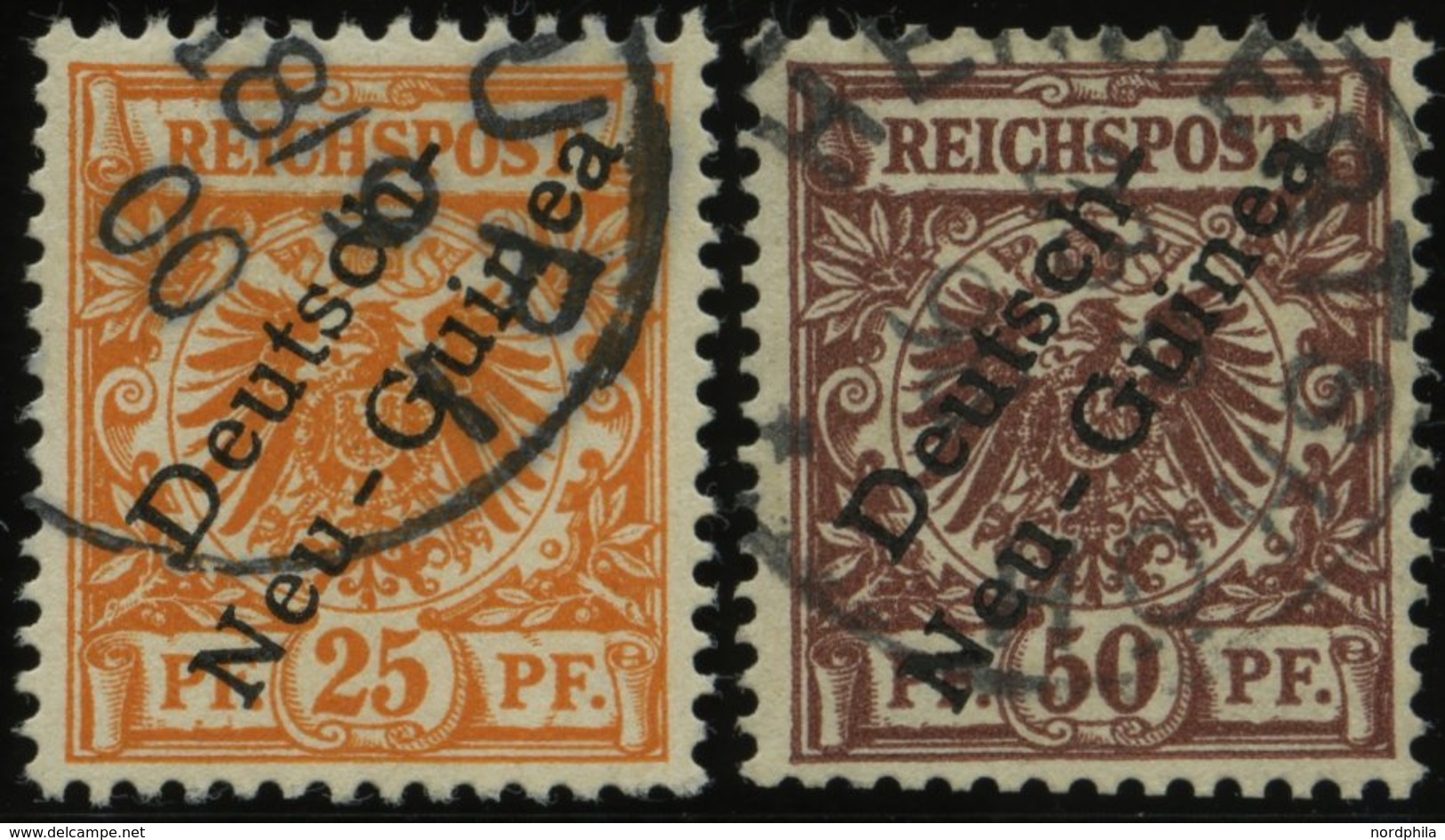 DEUTSCH-NEUGUINEA 5a,6 O, 1897, 25 Pf. Gelblichorange Und 50 Pf. Lebhaftrötlichbraun, Normale Zähnung, 2 Prachtwerte, Mi - Deutsch-Neuguinea