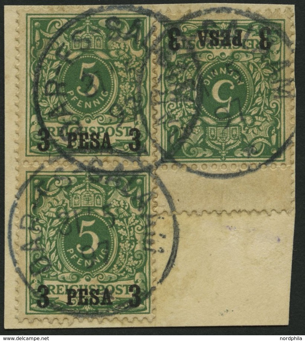 DEUTSCH-OSTAFRIKA 2I Paar BrfStk, 1893, 3 P. Auf 5 Pf. Opalgrün, Senkrechtes Paar Und Einzelmarke (oben Mit Steg) Auf Br - Deutsch-Ostafrika