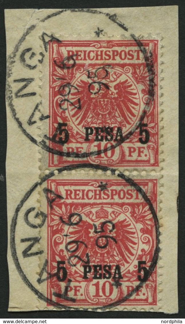 DEUTSCH-OSTAFRIKA 3b Paar BrfStk, 1895, 5 P. Auf 10 Pf. Mittelrot Im Senkrechten Paar Auf Briefstück, Stempel TANGA, Unt - Africa Orientale Tedesca