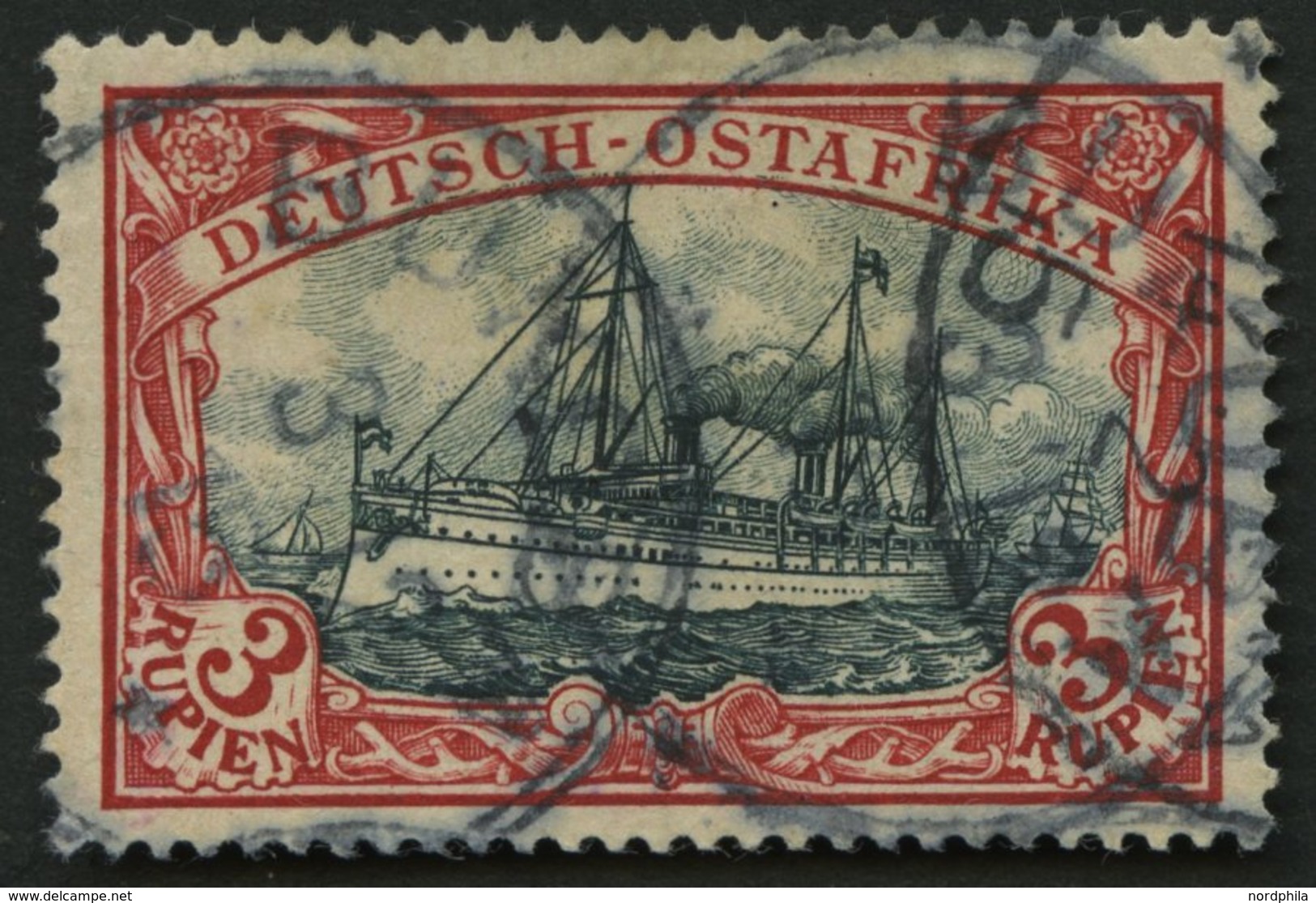 DEUTSCH-OSTAFRIKA 21b O, 1901, 3 R. Dunkelrot/grünschwarz, Ohne Wz., Stempel BUKOBA, Große Jahreszahl 15, Pracht - Deutsch-Ostafrika