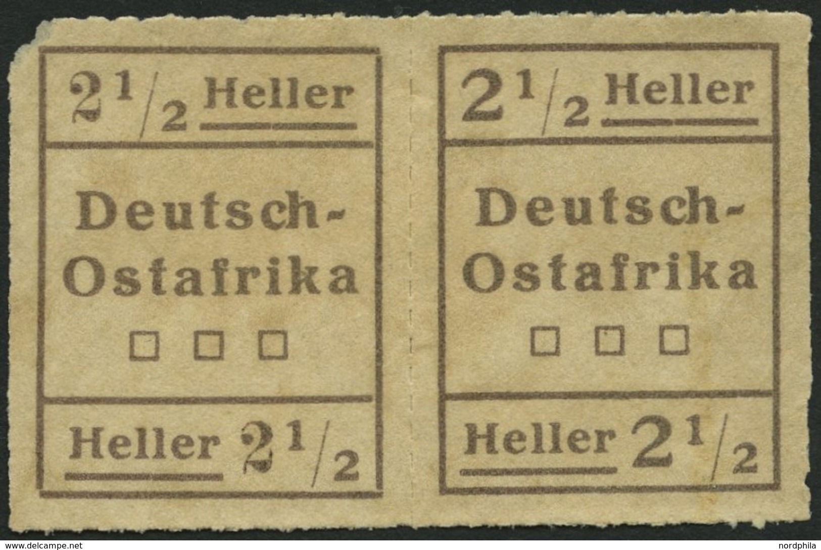 DEUTSCH-OSTAFRIKA III W2 (*), 1916, 21/2 H. Schwärzlichbraun Im Waagerechten Paar, Type II, I, Feinst (linke Obere Ecke  - Deutsch-Ostafrika
