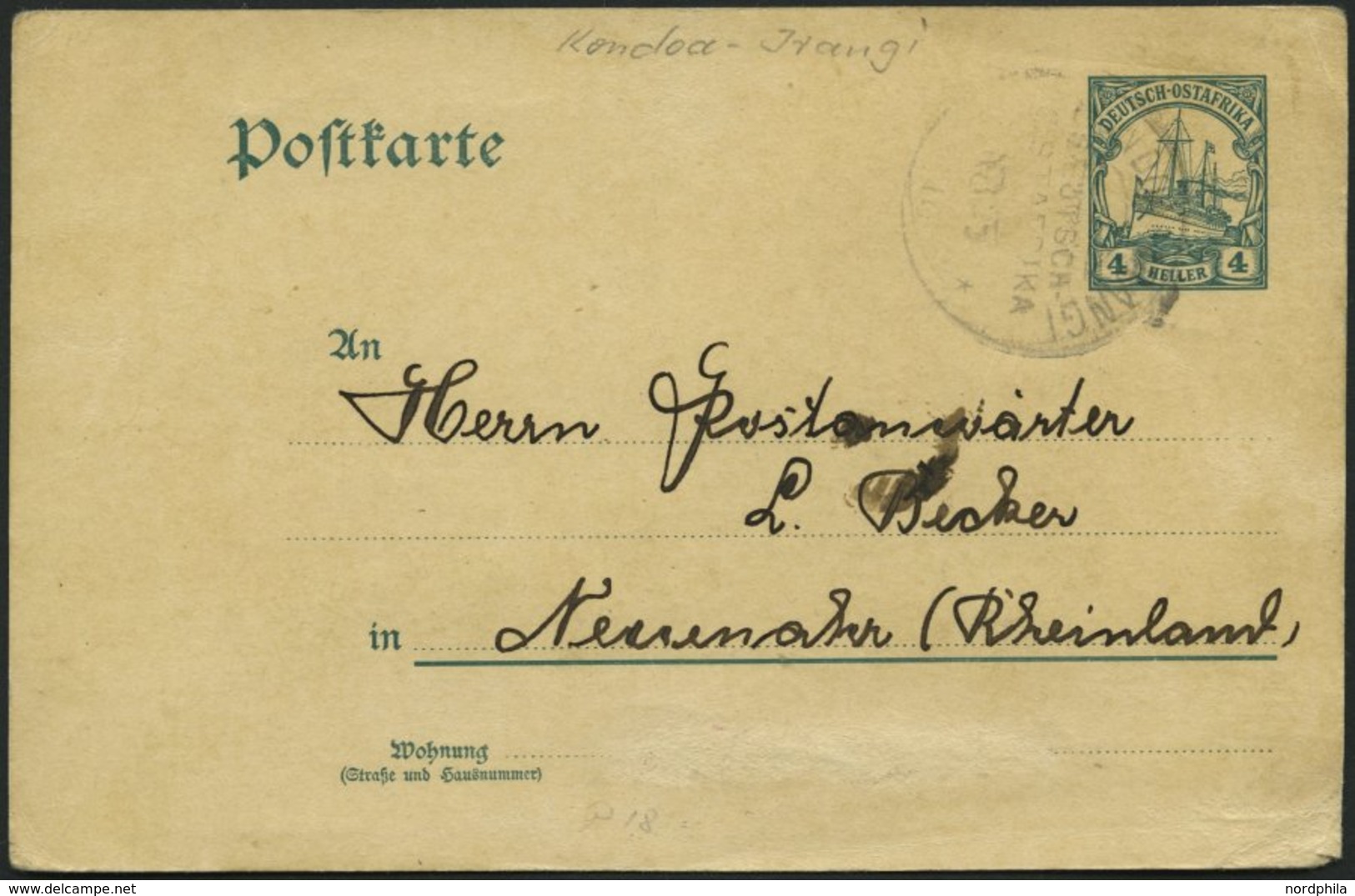 DEUTSCH-OSTAFRIKA P 18 BRIEF, KONDOA-IRANGI, 18.5.10, Auf 4 H. Ganzsachenkarte Nach Deutschland, Feinst (Straße Entfernt - German East Africa