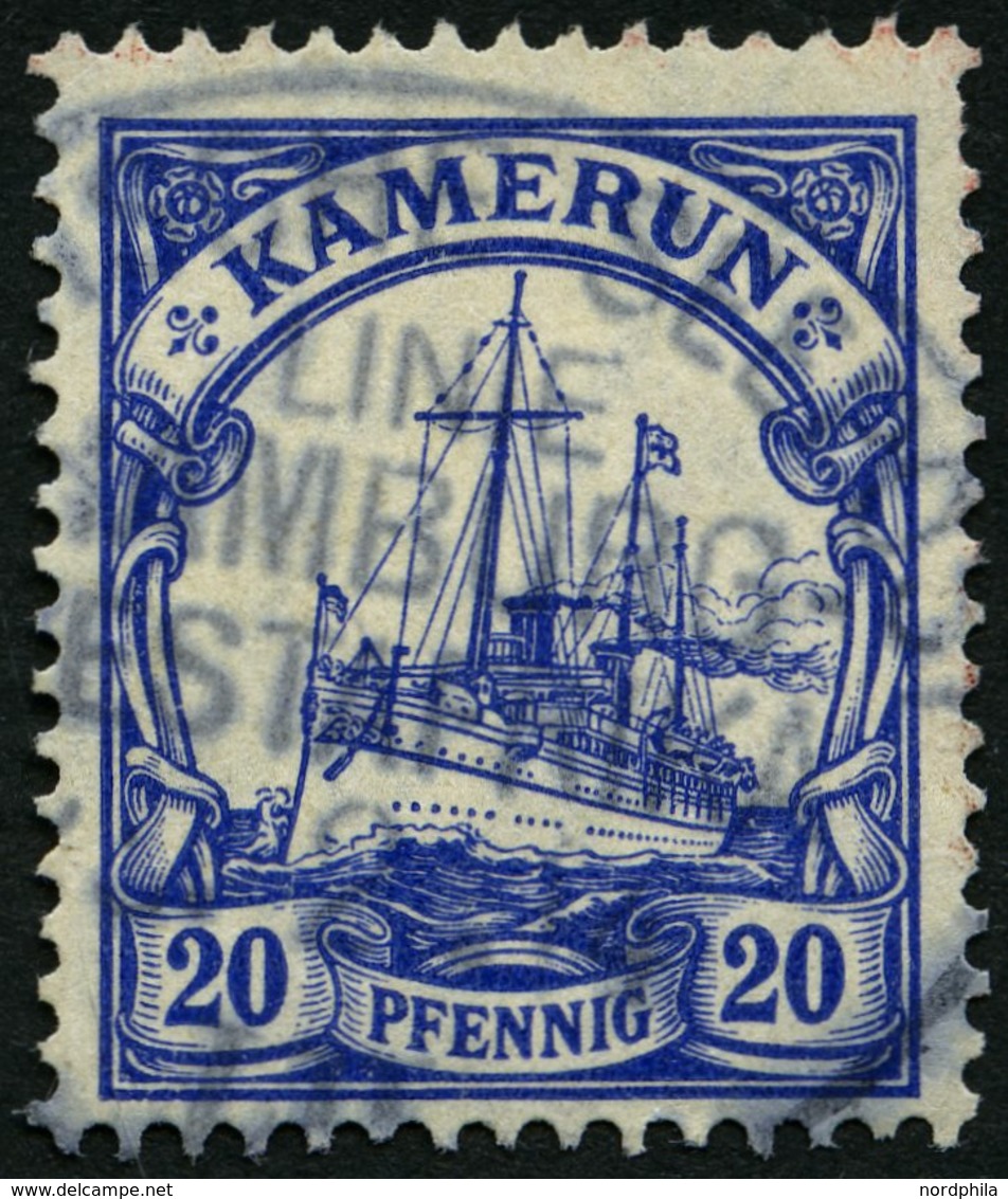 KAMERUN 23Ia O, 1914, 20 Pf. Lilaultramarin, Mit Wz., Seepost-Stempel, Ein Kurzer Zahn Sonst Pracht, Gepr. Steuer, Mi. 1 - Kamerun
