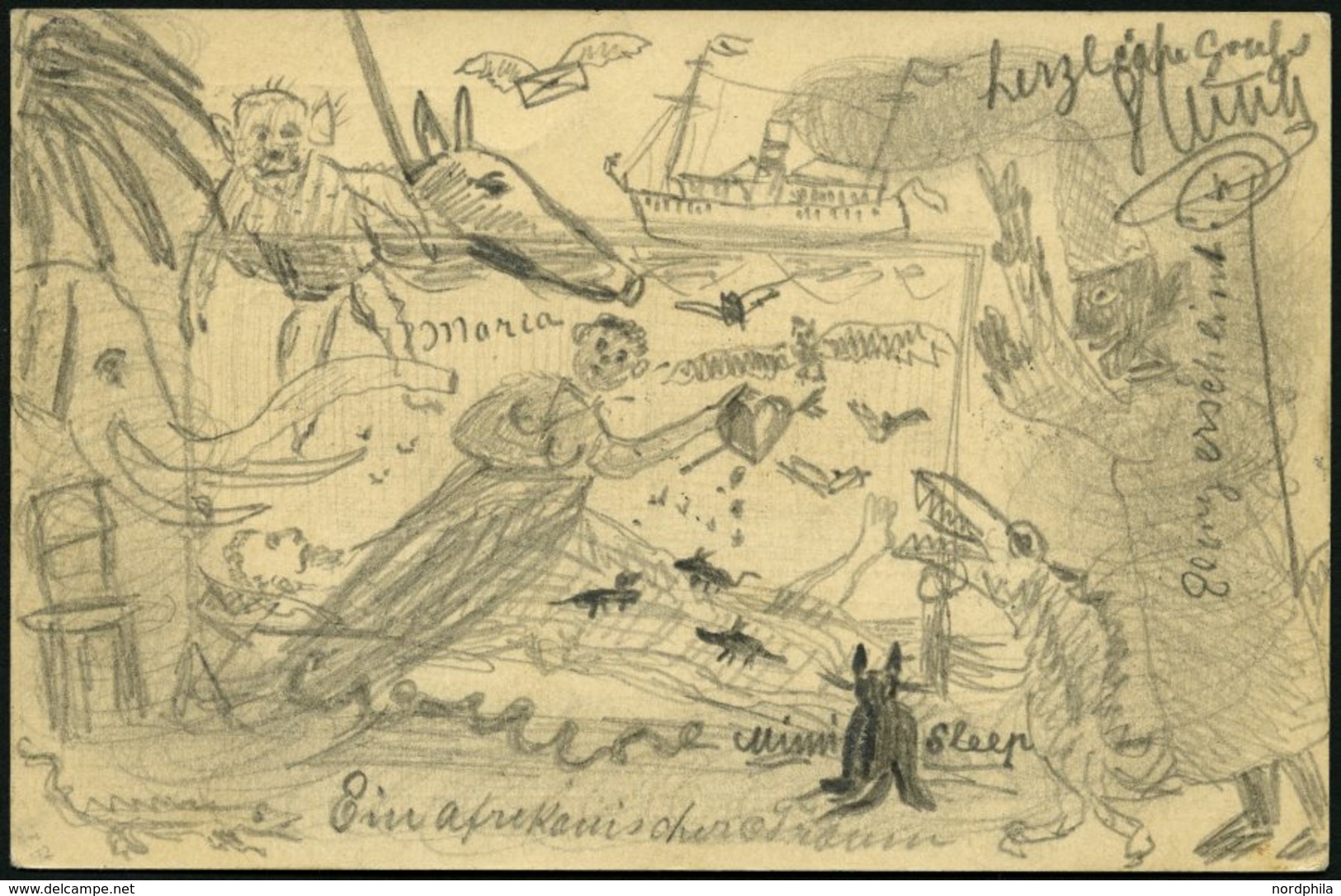 KAMERUN P 2 BRIEF, 1898, 10 Pf. Karmin, Stempel KAMERUN, Mit Rückseitiger Zeichnung Ein Afrikanischer Traum, über Fr. Co - Camerun