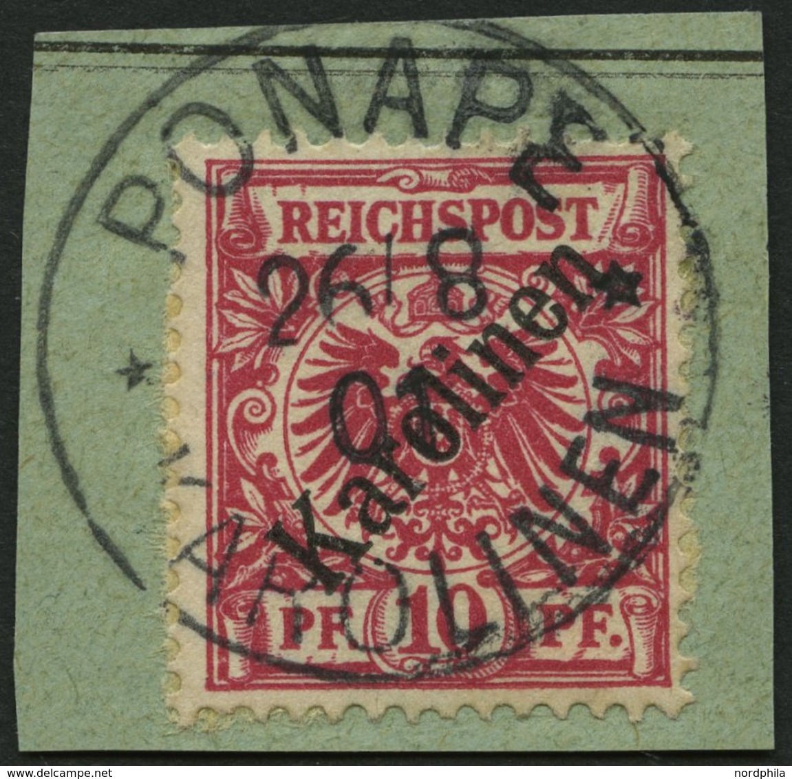 KAROLINEN 3I BrfStk, 1899, 10 Pf. Diagonaler Aufdruck, Prachtbriefstück, Gepr. Jäschke-L., Mi. (160.-) - Isole Caroline