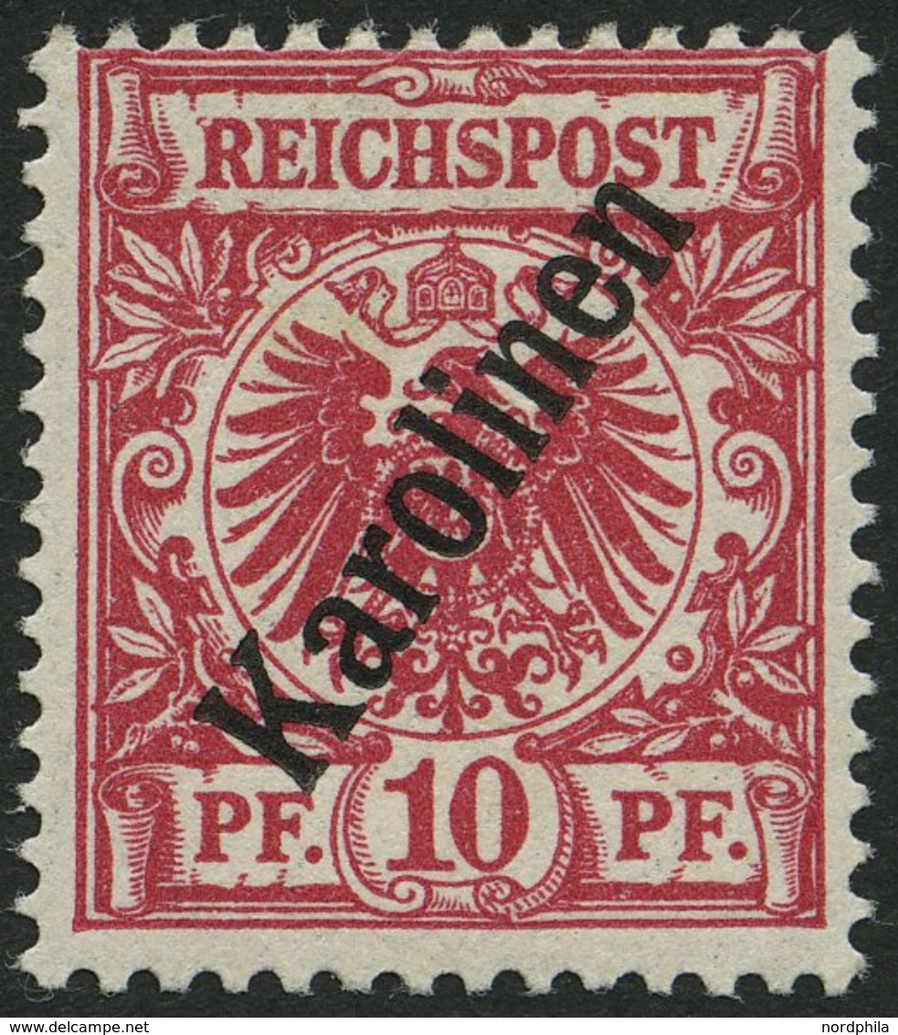 KAROLINEN 3IIc *, 1900, 10 Pf. Dunkelrosa Steiler Aufdruck, Falzrest, Pracht, Fotobefund Jäschke-L., Mi. 260.- - Karolinen