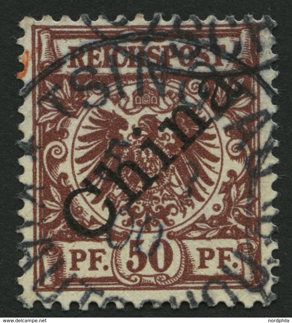 KIAUTSCHOU M 6I O, 1900, 50 Pf. Diagonaler Aufdruck, Stempel TSINGTAU KIAUTSCHOU *a, Pracht, Signiert Gebrüder Senf - Kiautschou