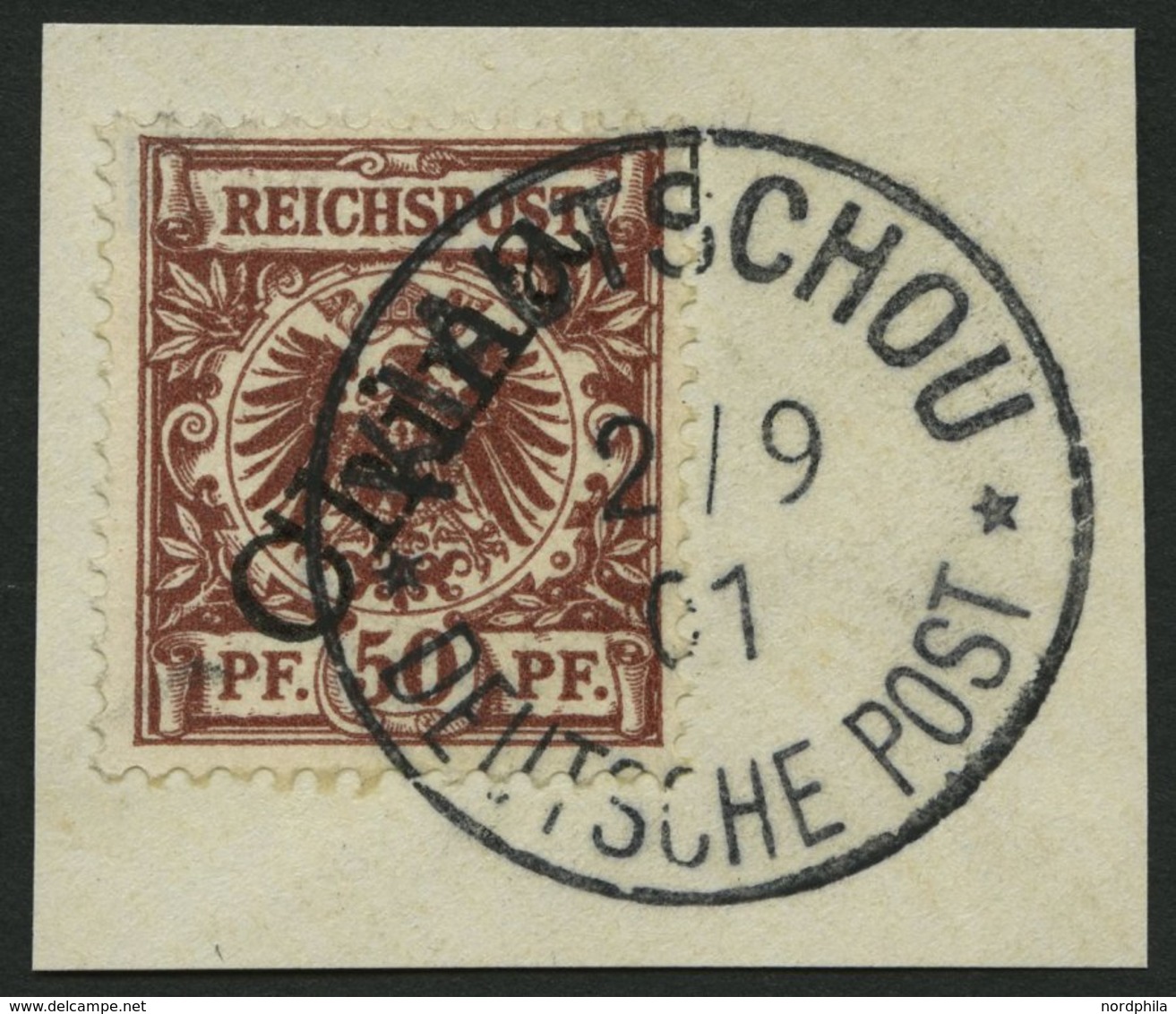 KIAUTSCHOU M 6II BrfStk, 1901, 50 Pf. Steiler Aufdruck, Stempel KIAUTSCHOU DP **, Prachtbriefstück - Kiautschou