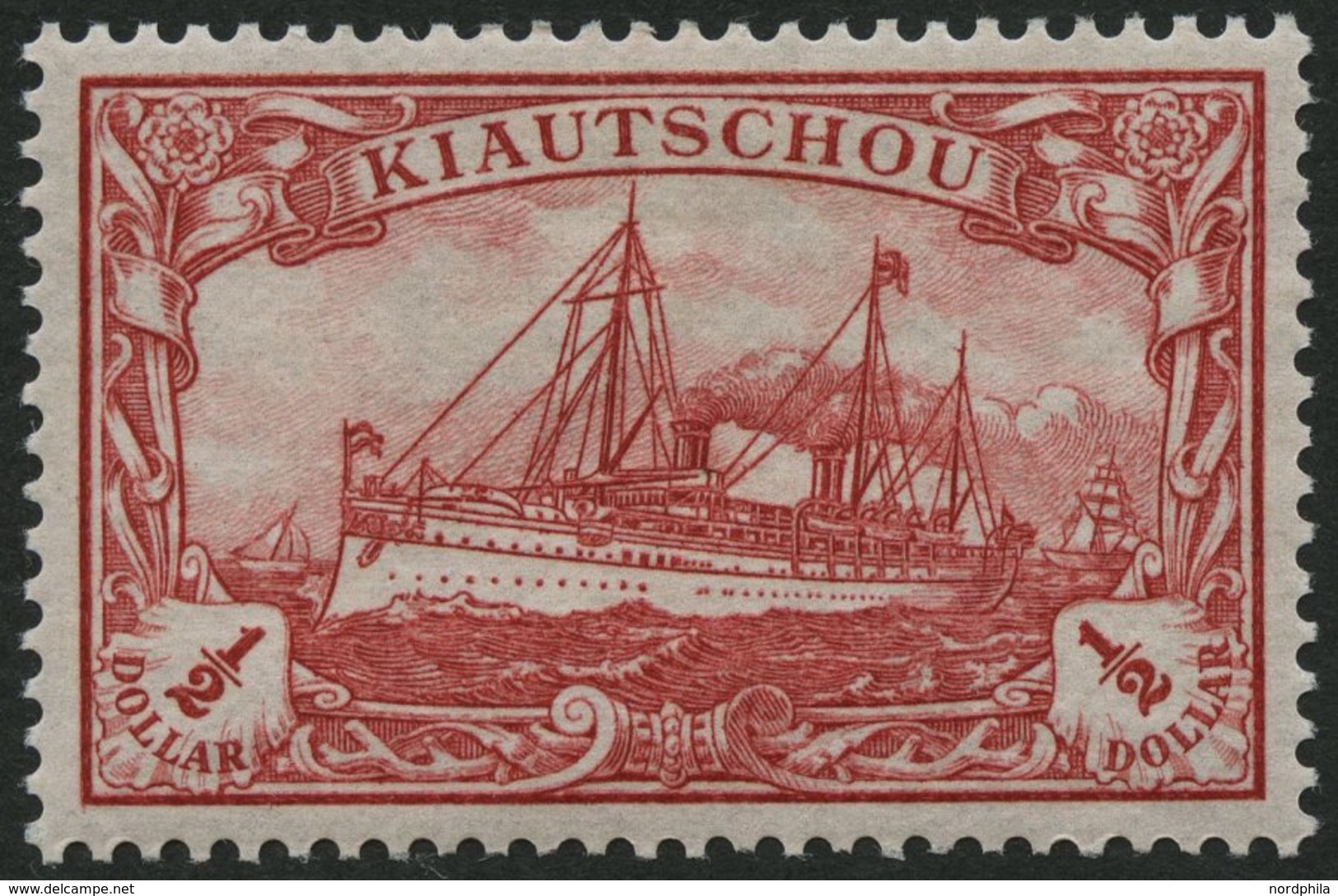 KIAUTSCHOU 24 *, 1905, 1/2 $ Dunkelkarminrot, Ohne Wz., Falzrest, Pracht, Mi. 85.- - Kiautchou