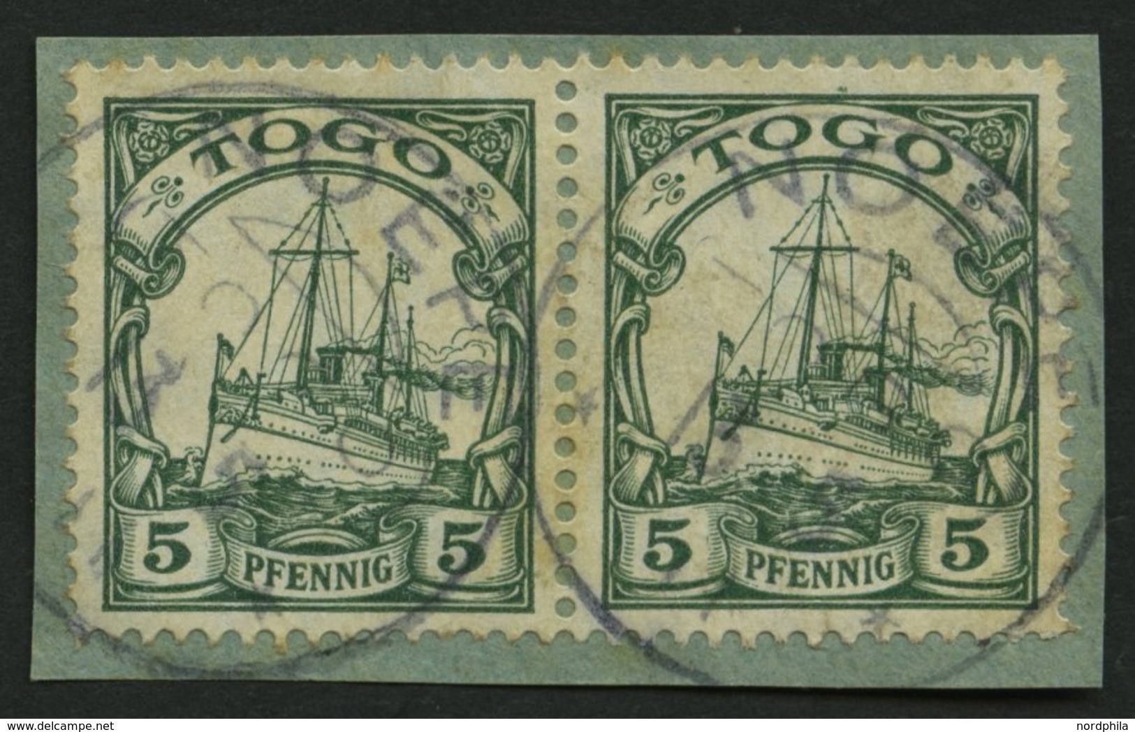 TOGO 21 Paar BrfStk, 1909, 5 Pf. Grün Im Waagerechten Paar, Mit Wz., Stempel NOEPE, Prachtbriefstück - Togo