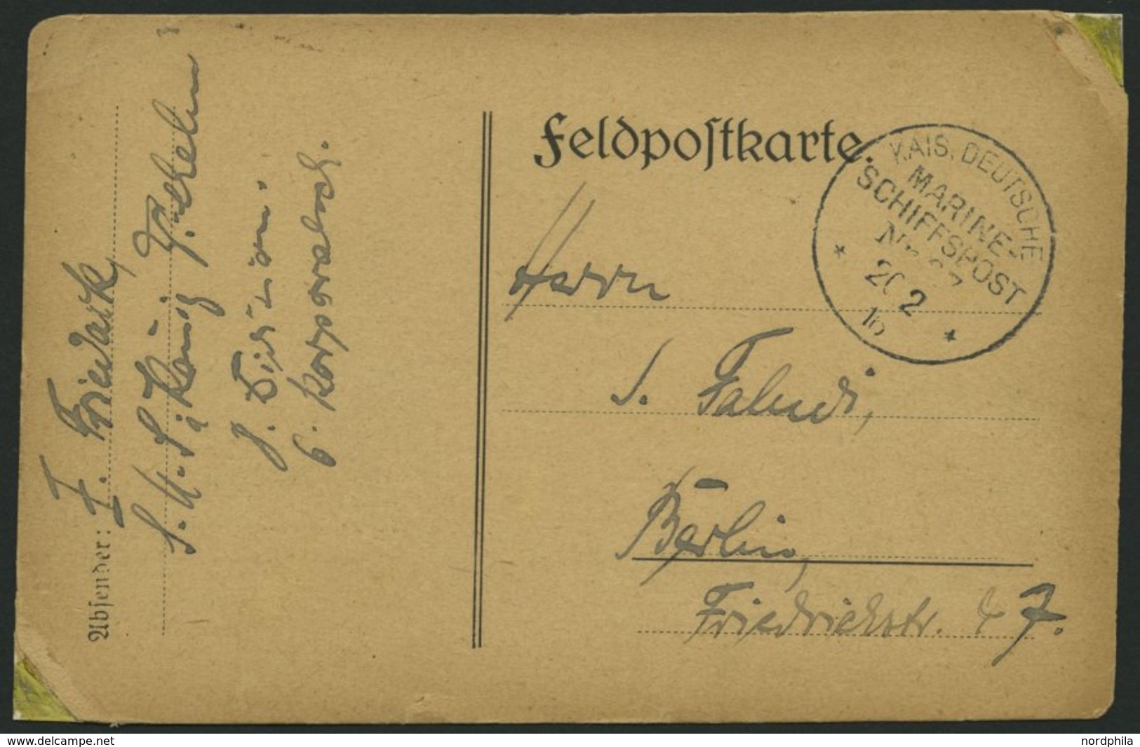 MSP VON 1914 - 1918 97 (Großer Kreuzer KÖNIG WILHELM), 20.2.1916, Feldpostkarte Von Bord Der König Wilhelm (Wohn-und Exe - Schiffahrt