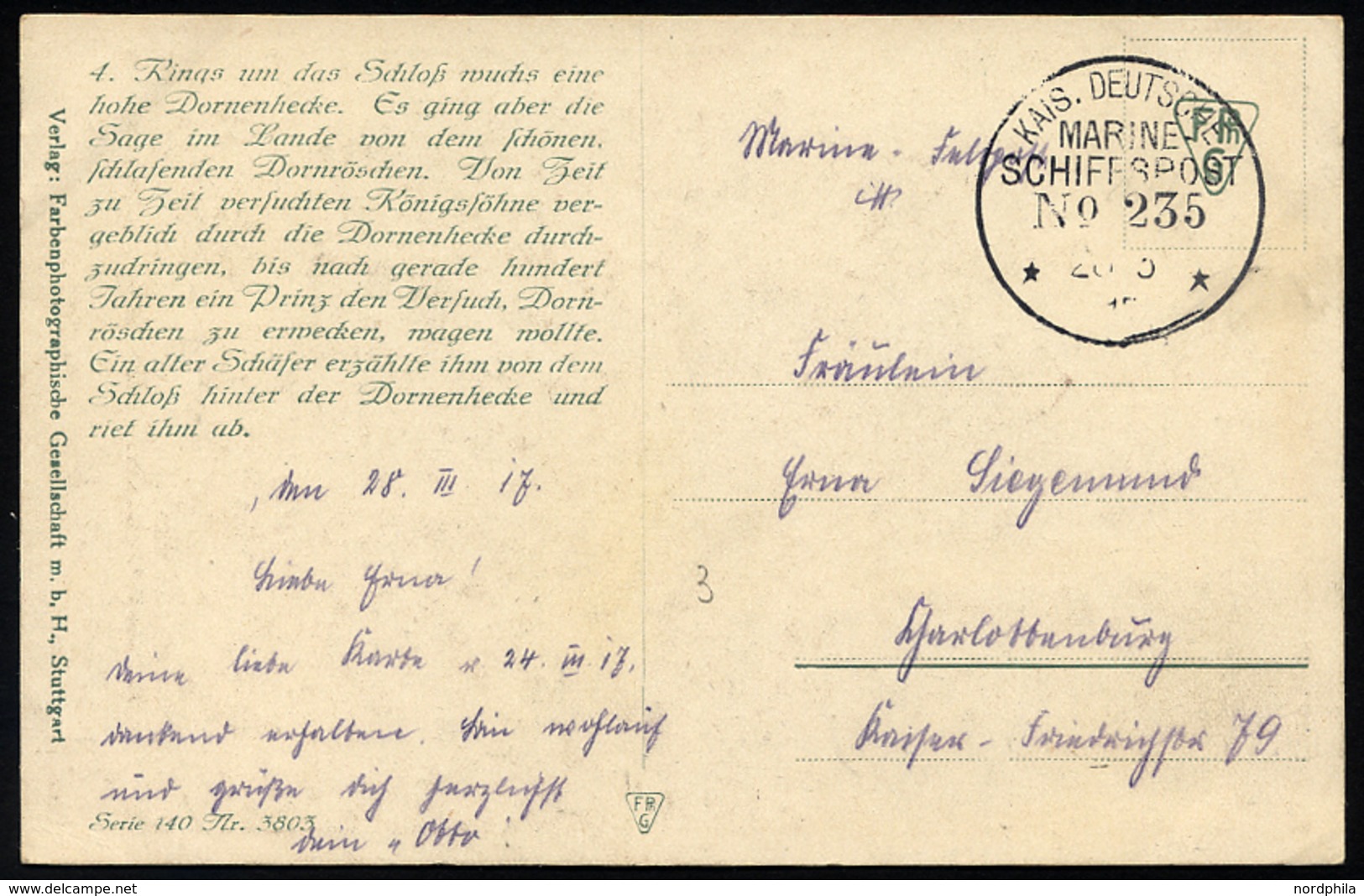 MSP VON 1914 - 1918 235 (2. Halbflottille Der Handelsschutzflottille), 28.3.1917, Feldpost-Künstlerkarte Nach Charlotten - Maritime