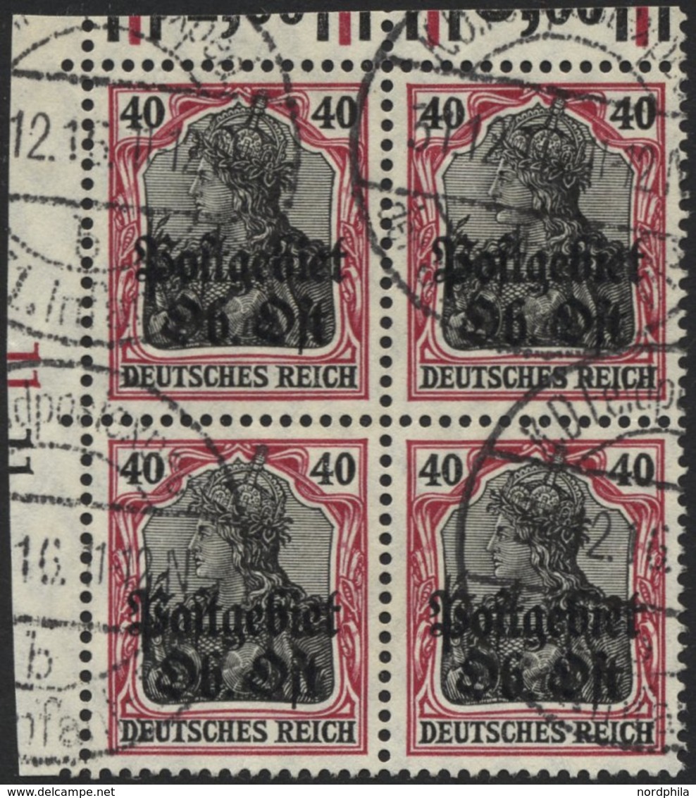 POSTGEBIET OB.OST 10aWOR O, 1916, 40 Pf. Rötlichkarmin/schwarz, Walzendruck 1`4`1/2`3`2 Im Viererblock Aus Der Oberen Li - Sonstige & Ohne Zuordnung