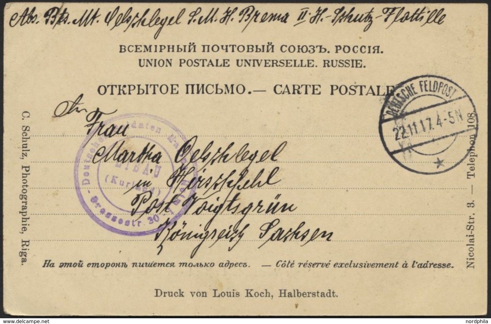 DT. FP IM BALTIKUM 1914/18 Feldpoststation Nr. 168, 22.11.17, Mit Tarnstempel DEUTSCHE FELDPOST * Auf Ansichtskarte (Alt - Latvia