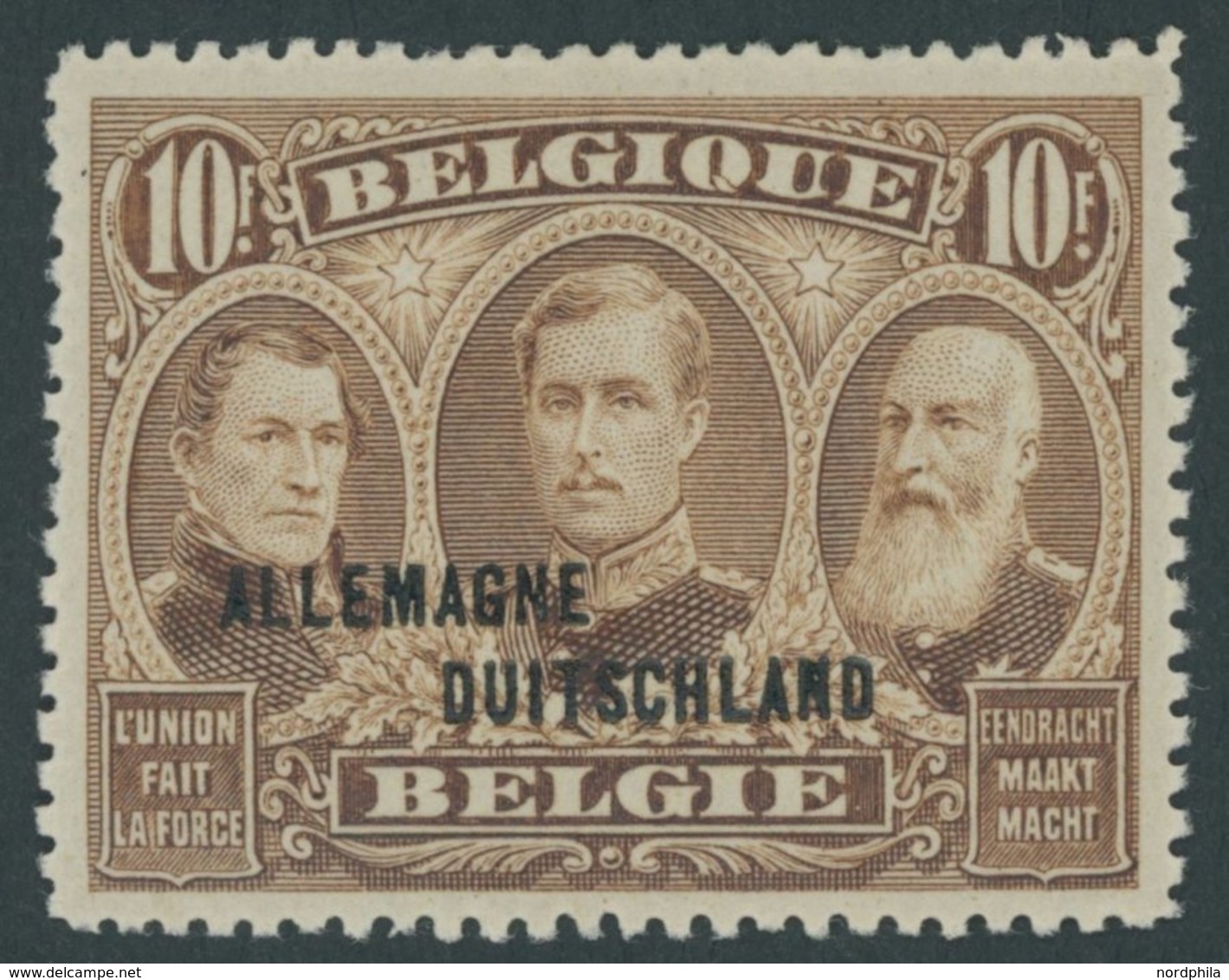 BELGISCHE MP Im RHEINLAND 14IIIA **, 1920, 10 Fr. Braun, Type III, Gezähnt A, Postfrisch, Pracht, Mi. 200.- - Sonstige & Ohne Zuordnung