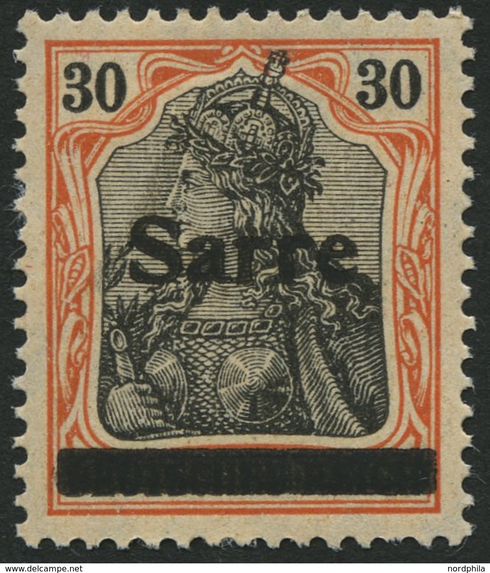 SAARGEBIET 10yI *, 1920, 30 Pf. Dunkelrotorange/schwarz Auf Orangeweiß, Type I, Falzreste, Ein Kurzer Zahn Sonst Pracht, - Sonstige & Ohne Zuordnung