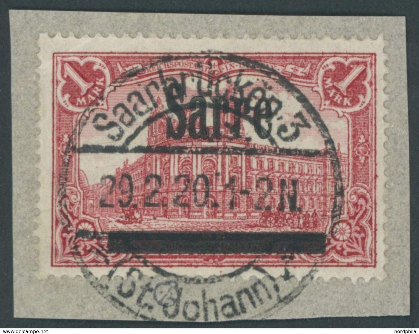 SAARGEBIET 17AII BrfStk, 1920, 1 M. Dunkelkarminrot, Gezähnt A, Type II, Prachtbriefstück, Gepr. Braun, Mi. (100.-) - Sonstige & Ohne Zuordnung