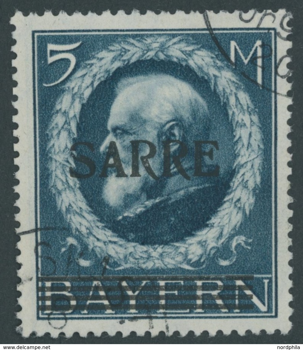 SAARGEBIET 30 O, 1920, 5 M. Bayern-Sarre, Unprüfbarer Eckstempel, Ein Paar Stumpfe Zähne Im Oberrand Sonst Pracht - Autres & Non Classés