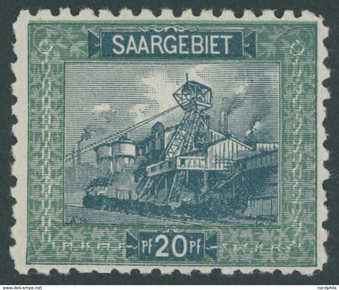 SAARGEBIET 55B **, 1921, 20 Pf. Förderturm, Gezähnt L 101/2, Postfrisch, Pracht, Mi. 50.- - Autres & Non Classés