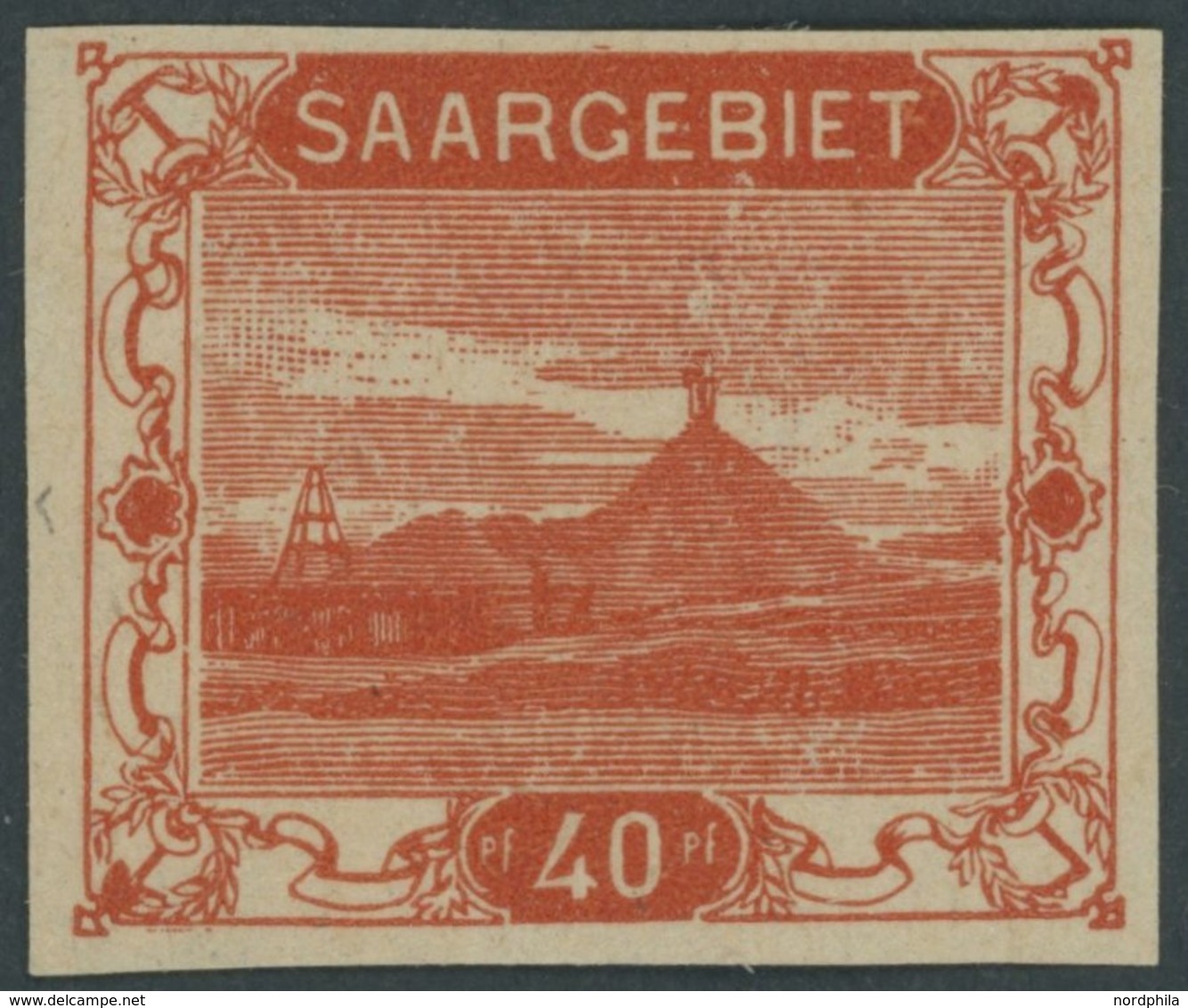 SAARGEBIET 59PII (*), 1921, 40 Pf. Schlackerhalde, Probedruck, Ohne Inschriften, Ungezähnt, Ohne Gummi, Pracht, Fotoatte - Other & Unclassified