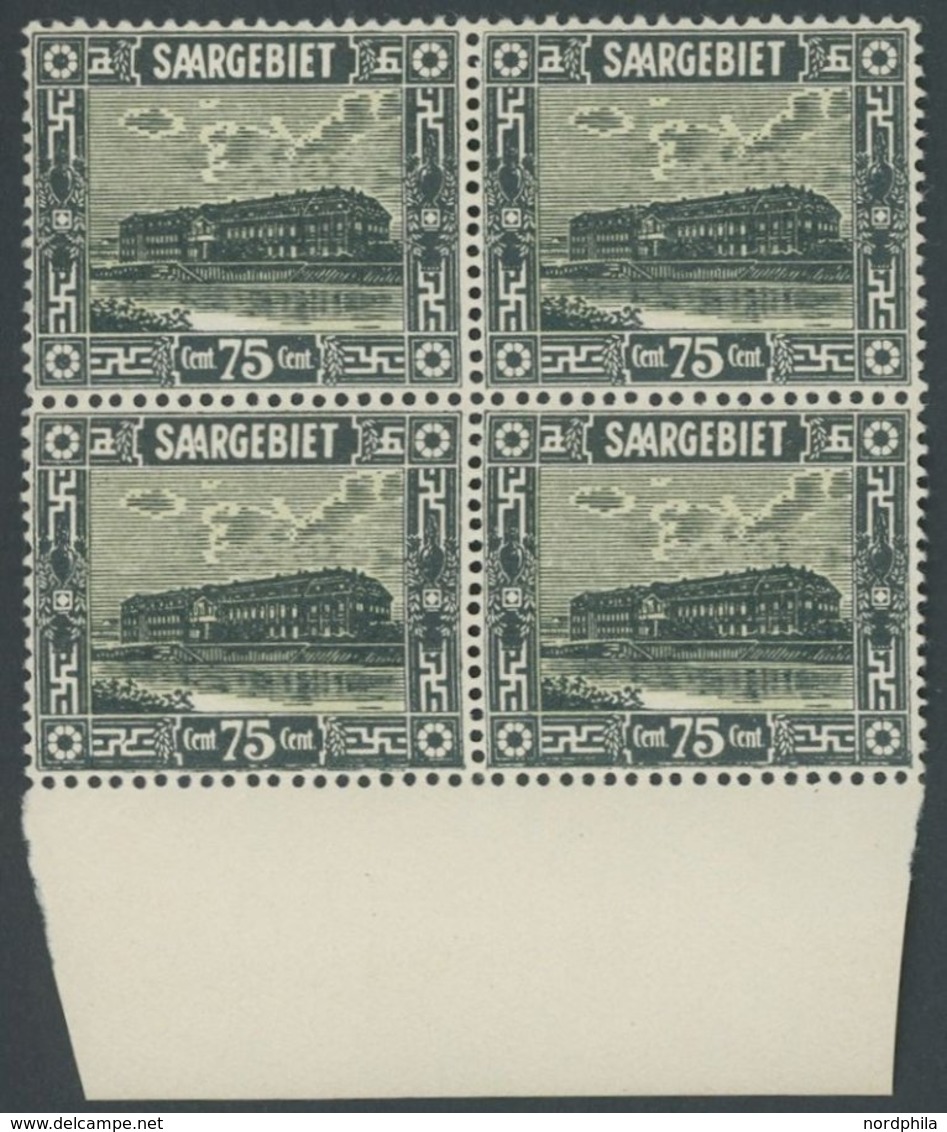 SAARGEBIET 101 VB **, 1923, 75 C. Steingutfabrik Im Unterrandviererblock, Postfrisch, Pracht, Mi. 380.- - Autres & Non Classés