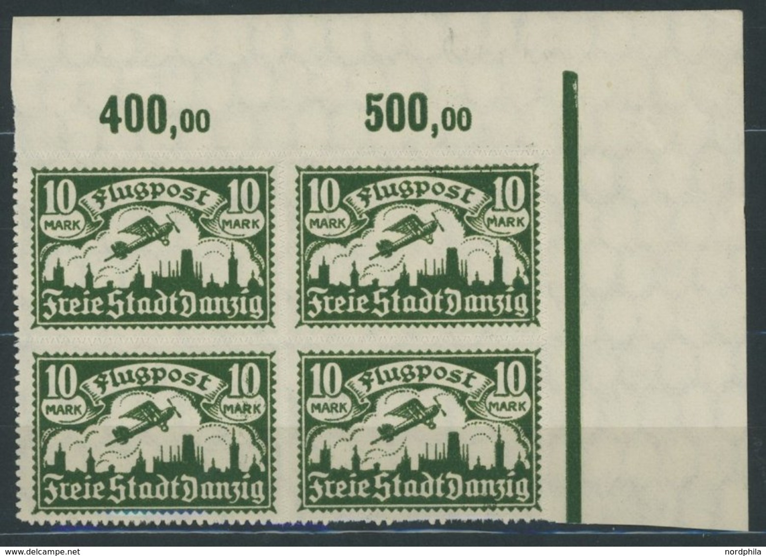 FREIE STADT DANZIG 66-71 VB **, 1921, Flugpost, Wz. 2, In Randviererblocks (meist Aus Der Bogenecke), Postfrischer Prach - Altri & Non Classificati