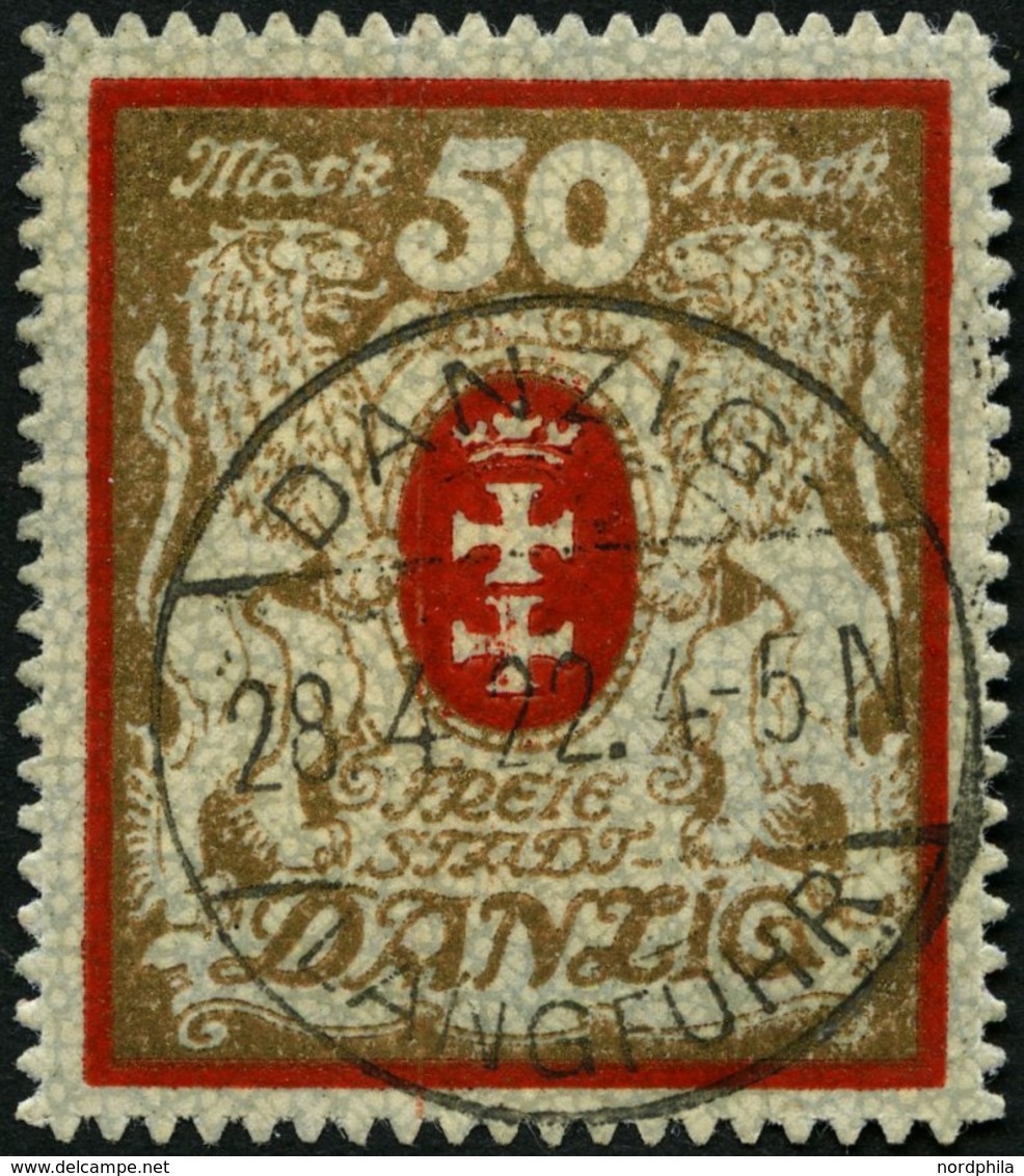 FREIE STADT DANZIG 100Xa O, 1922, 50 M. Rot/gold, Wz. X, Pracht, Mi. 140.- - Autres & Non Classés