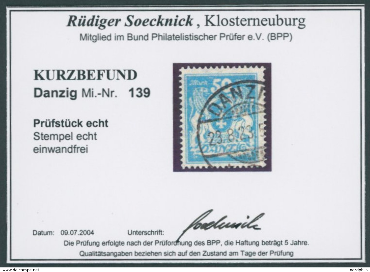 FREIE STADT DANZIG 139 O, 1923, 50 M. Mittelgrünlichblau, Zeitgerechte Entwertung, Pracht, Kurzbefund Gruber, Mi. 200.- - Altri & Non Classificati