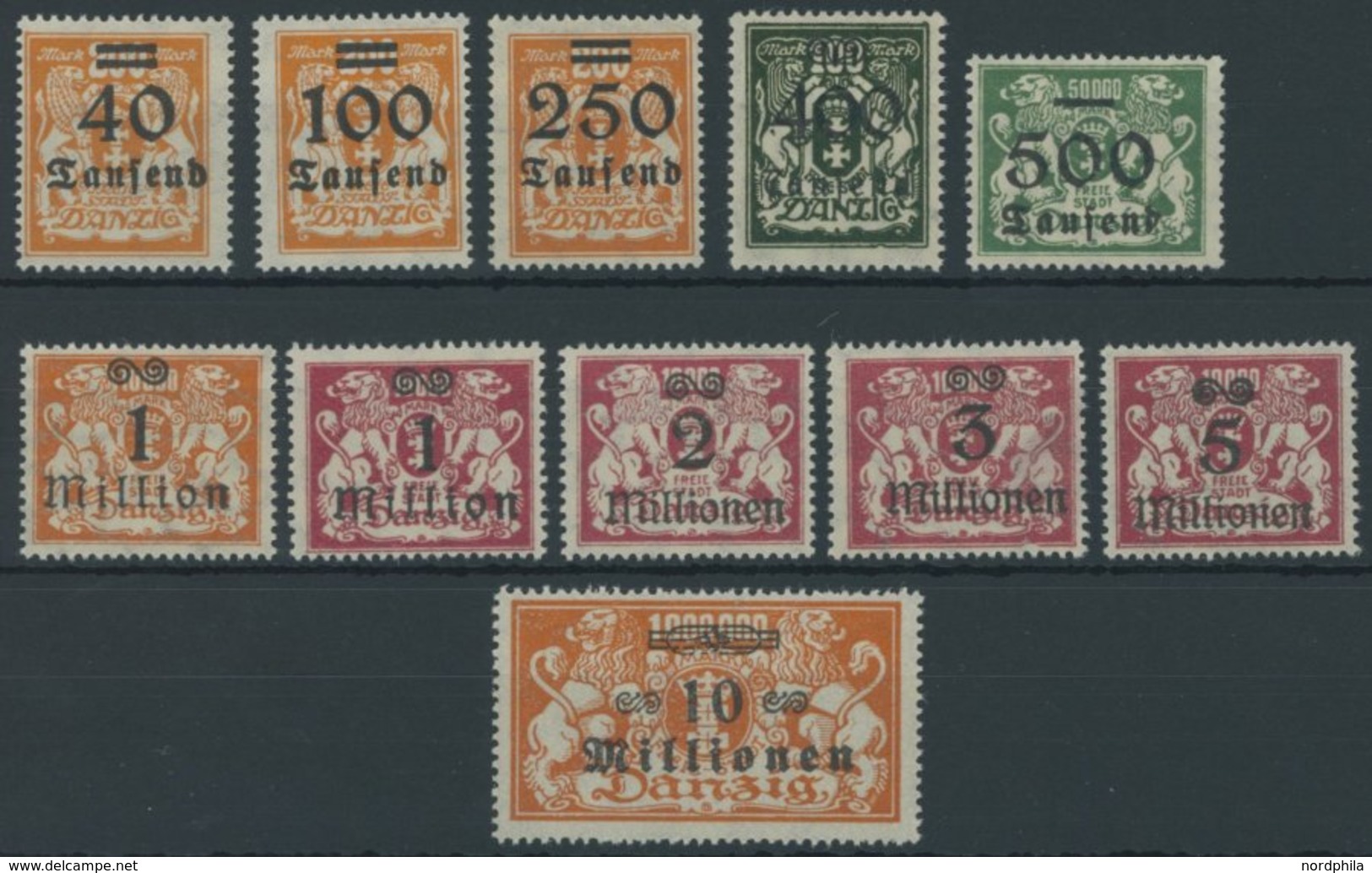 FREIE STADT DANZIG 158-68 **, 1923, Freimarken, Postfrischer Prachtsatz, Mi. 90.- - Autres & Non Classés