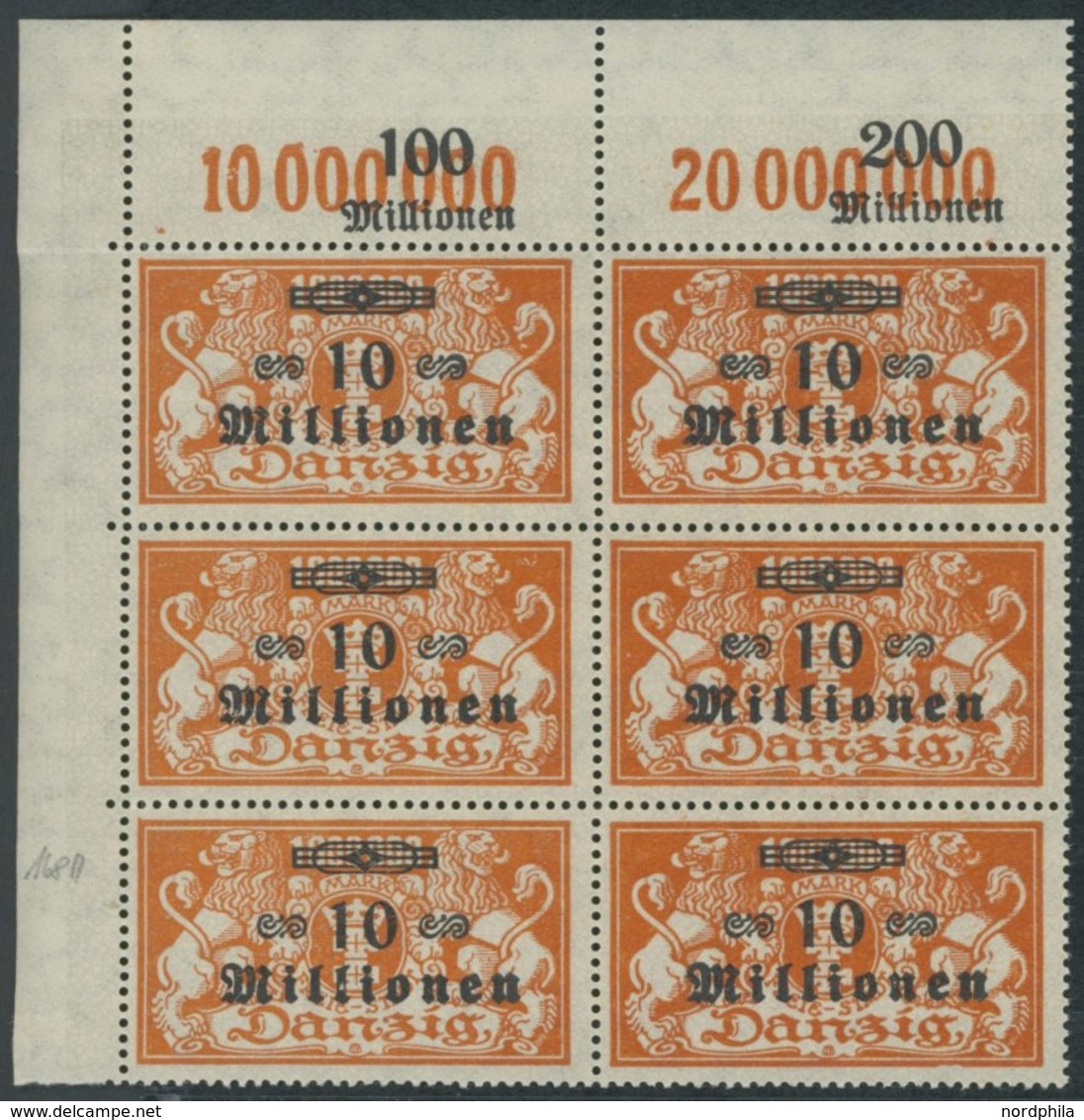 FREIE STADT DANZIG 168II **, 1923, 10 Mio. Auf 1 Mio. M. Rotorange Mit Plattenfehler Schrägstrich Durch K Von Mark, Im S - Other & Unclassified