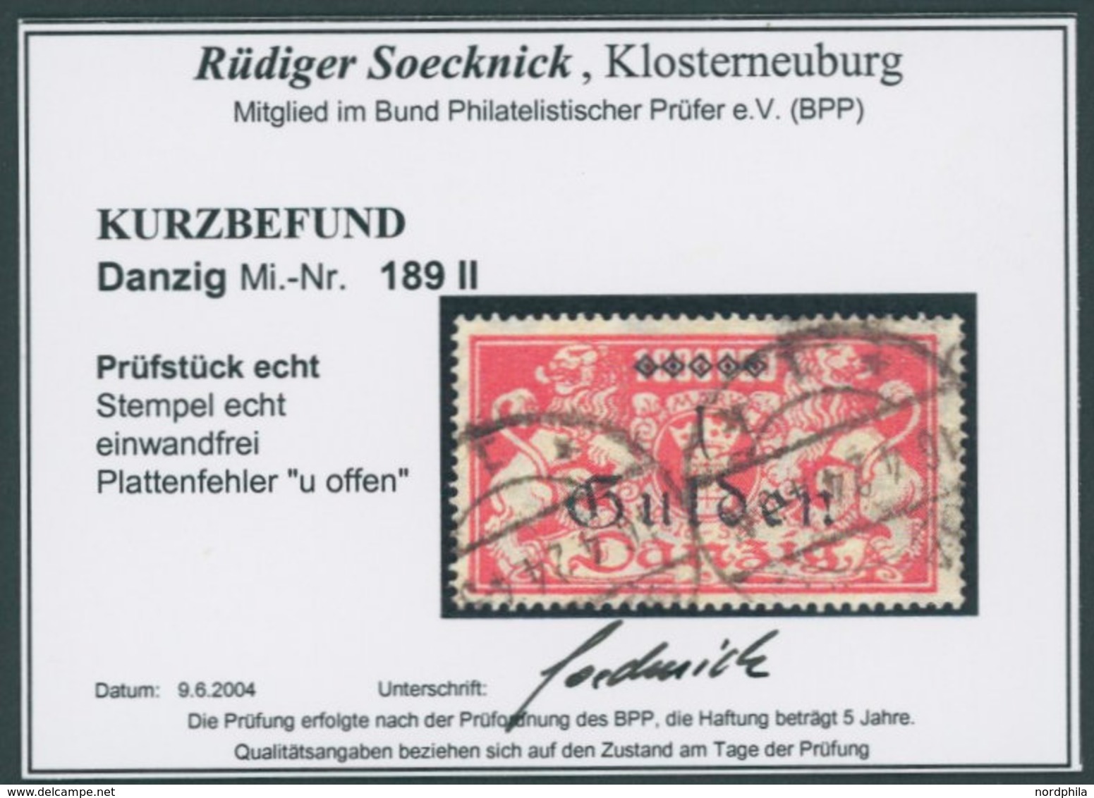 FREIE STADT DANZIG 189II O, 1923, 1 G. Auf 1 Mio. M. Lilarot Mit Plattenfehler U In Gulden Unten Offen, Zeitgerechte Ent - Other & Unclassified