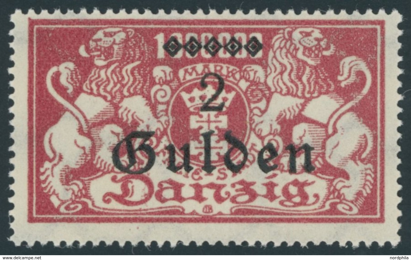 FREIE STADT DANZIG 190I *, 1923, 2 G. Auf 1 Mio. M. Lilarot Mit Plattenfehler Schrägstrich Durch K Von Mark, Falzrest, P - Other & Unclassified