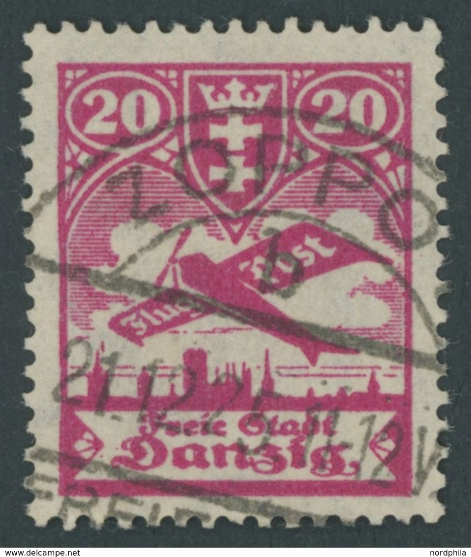 FREIE STADT DANZIG 203I O, 1924, 20 Pf. Flugpost Mit Abart Senkrechter Strich Rechts Neben Linker Turmspitze Und Farbpun - Altri & Non Classificati