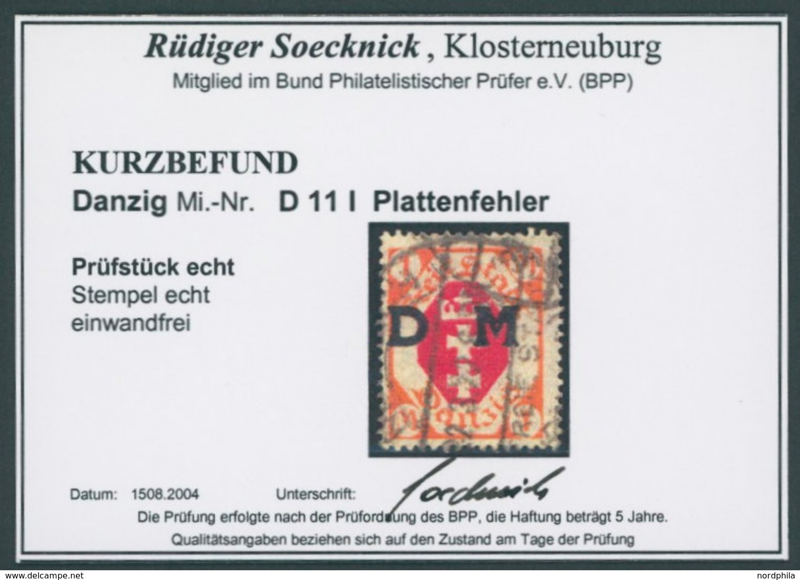 DIENSTMARKEN D 11I O, 1921, 1 M. Rötlichorange/karminrot Mit Plattenfehler Linker Bogen Des G Von Danzig Fehlt, Zeitgere - Sonstige & Ohne Zuordnung