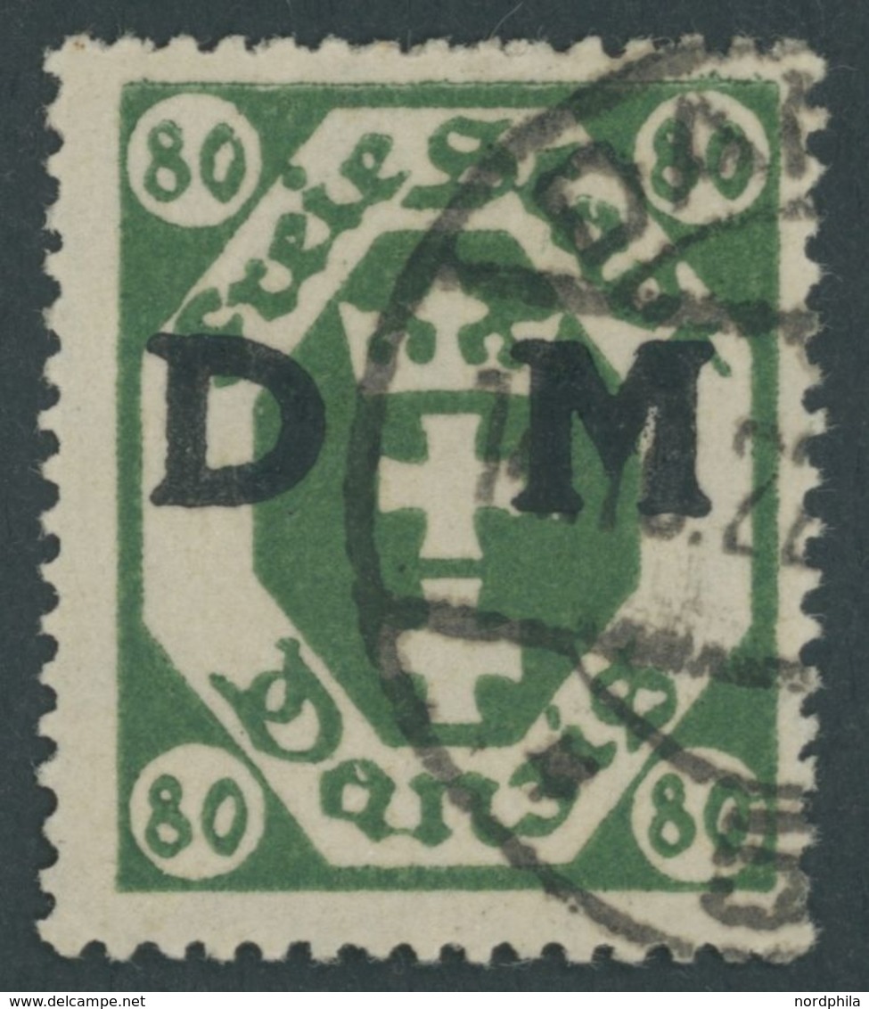 DIENSTMARKEN D 16 O, 1922, 80 Pf. Dunkelgrün, Zeitgerechte Entwertung DANZIG 5, Pracht, Fotobefund Gruber, Mi. 300.- - Autres & Non Classés