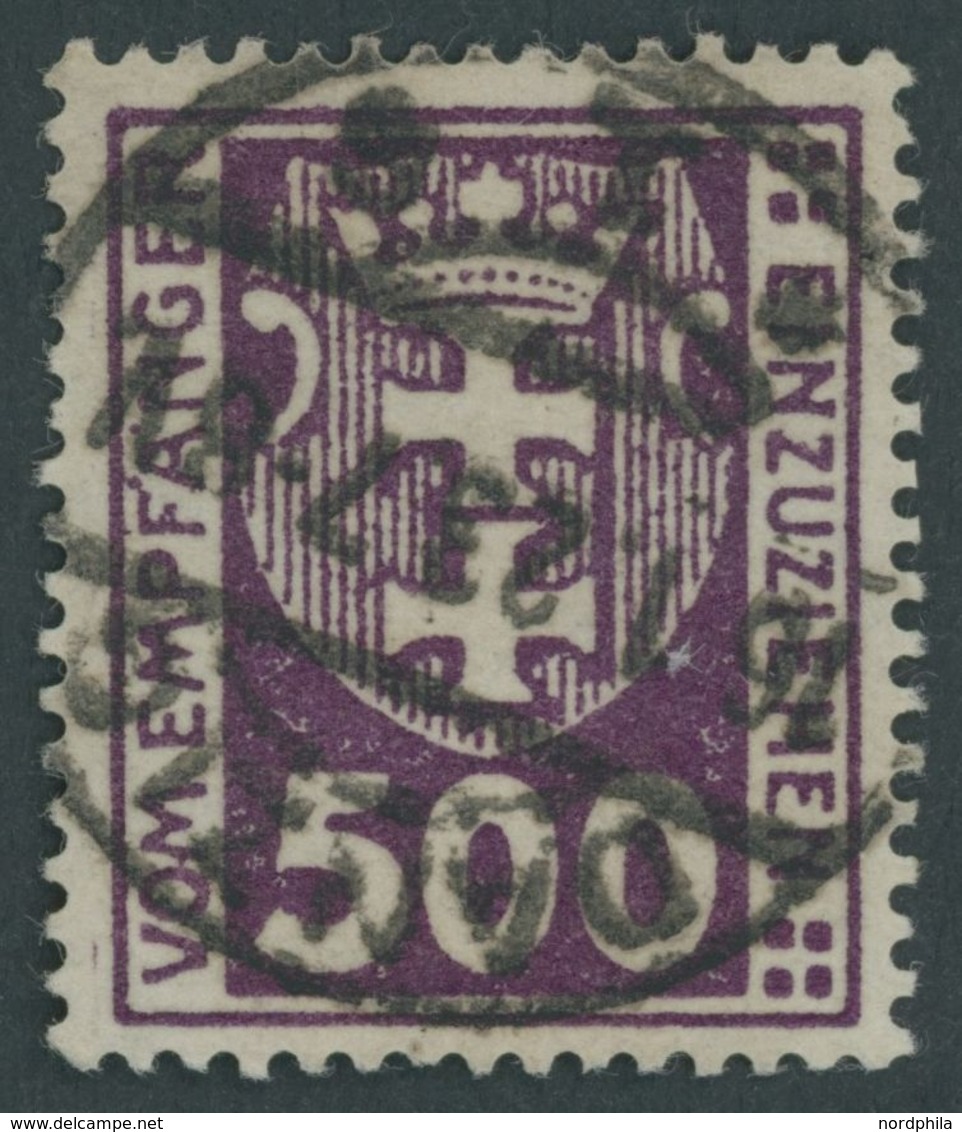 PORTOMARKEN P 19Y O, 1923, 500 Pf. Dunkelpurpur, Wz. 3Y, Zeitgerechte Entwertung DANZIG 1s, Pracht, Fotobefund Gruber, M - Other & Unclassified