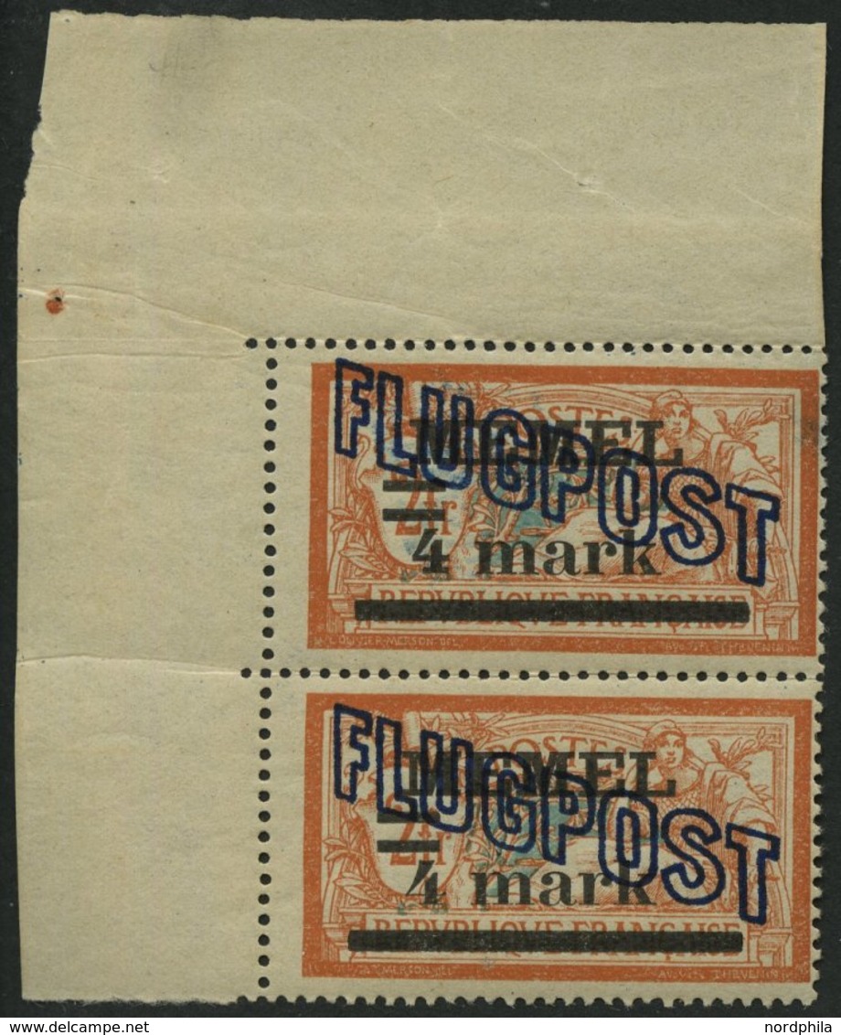 MEMELGEBIET 46Ia **, 1921, 4 M. Auf 2 Fr. Rötlichorange/grautürkis Mit Abart 4 Verdickt, Im Senkrechten Paar Aus Der Bog - Memel (Klaïpeda) 1923