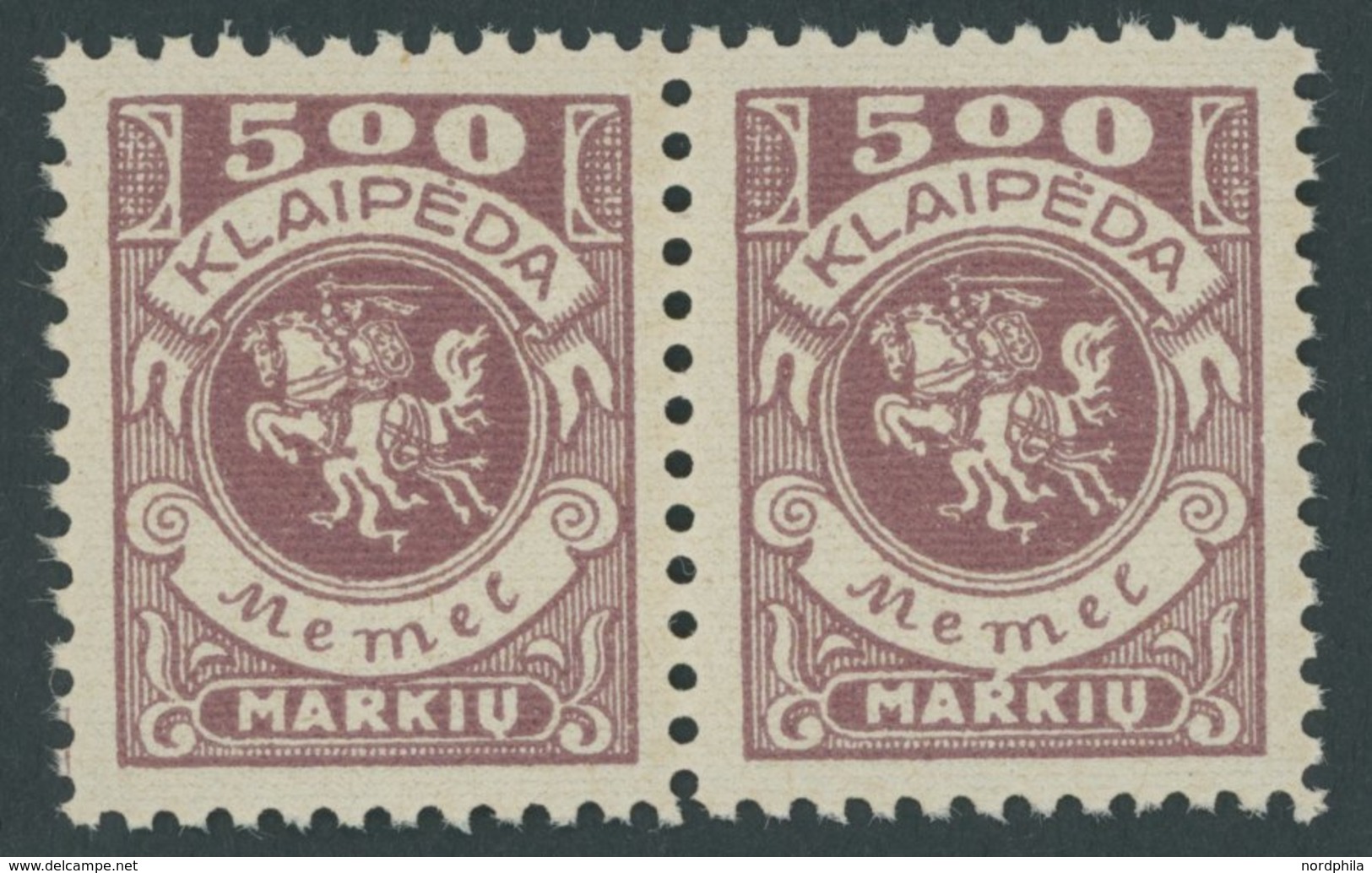 MEMELGEBIET 149II **, 1923, 500 M. Graulila Mit Abart Weißer Fleck über R In MARKIU, Im Paar Mit Normaler Marke, Postfri - Memel (Klaïpeda) 1923