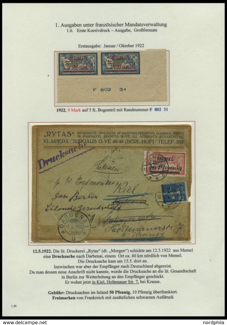 MEMELGEBIET O,Brief,BrfStk,**,* , Reichhaltige Saubere Teilsammlung Memel Von 1920-1922 Mit Vielen Besonderheiten, Bogen - Klaipeda 1923