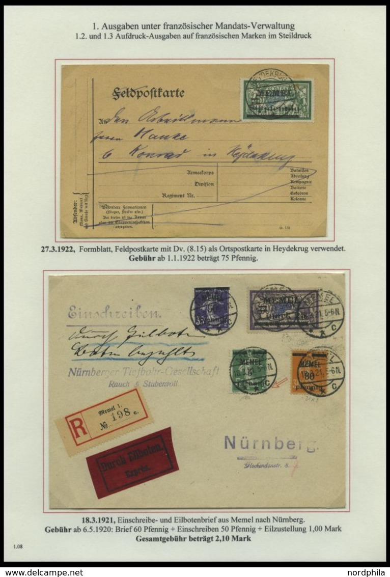 MEMELGEBIET o,Brief,BrfStk,**,* , reichhaltige saubere Teilsammlung Memel von 1920-1922 mit vielen Besonderheiten, Bogen