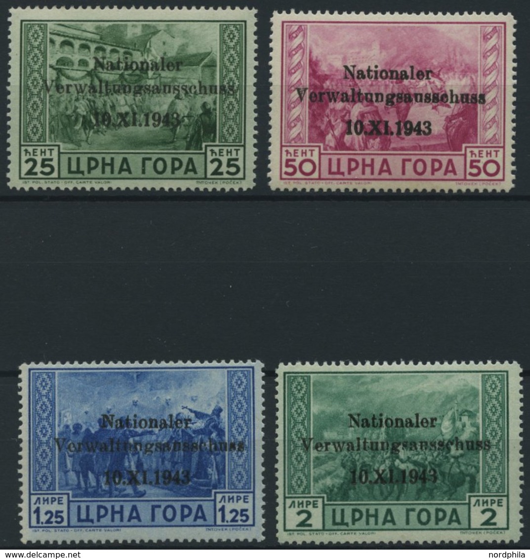 MONTENEGRO 10-13 **, 1943, 25 C. - 2 L. Nationaler Verwaltungsausschuss, 4 Prachtwerte, Mi. 180.- - Occupazione 1938 – 45