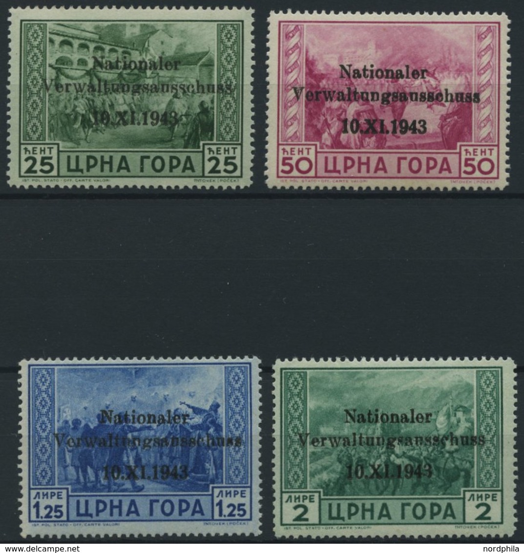 MONTENEGRO 10-13 **, 1943, 25 C. - 2 L. Nationaler Verwaltungsausschuss, 4 Prachtwerte, Mi. 180.- - Besetzungen 1938-45