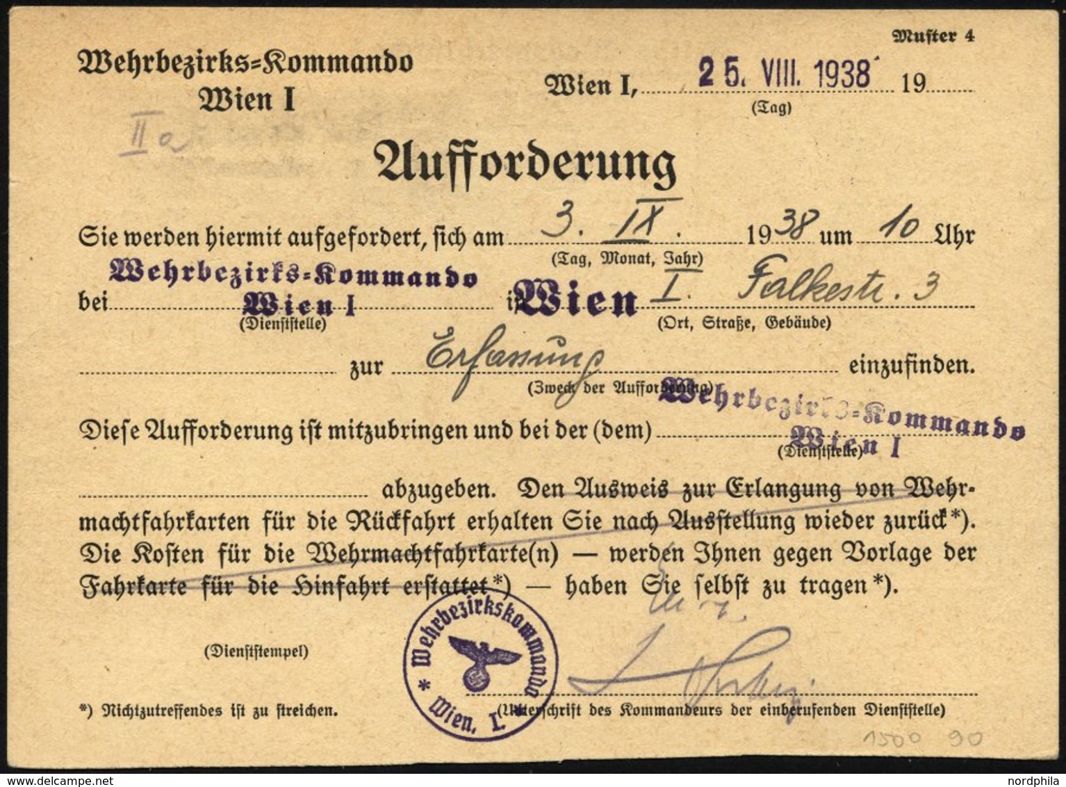 FELDPOST II. WK BELEGE 1938, Eilige Wehrmachtssache Aus Wien Mit Der Aufforderung Des Wehrkreis-Kommandos Wien Zur Wehre - Besetzungen 1938-45