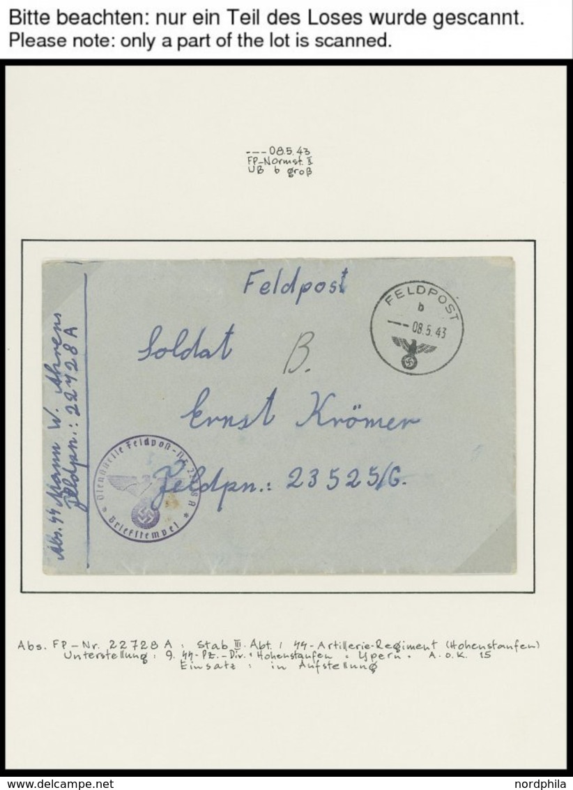 FELDPOST II. WK BELEGE 1943, Hohenstauffen - 9. SS Panzerdivision, 4 Verschiedene Feldpostbriefe Der FP-Nr. 22728A, 5725 - Besetzungen 1938-45