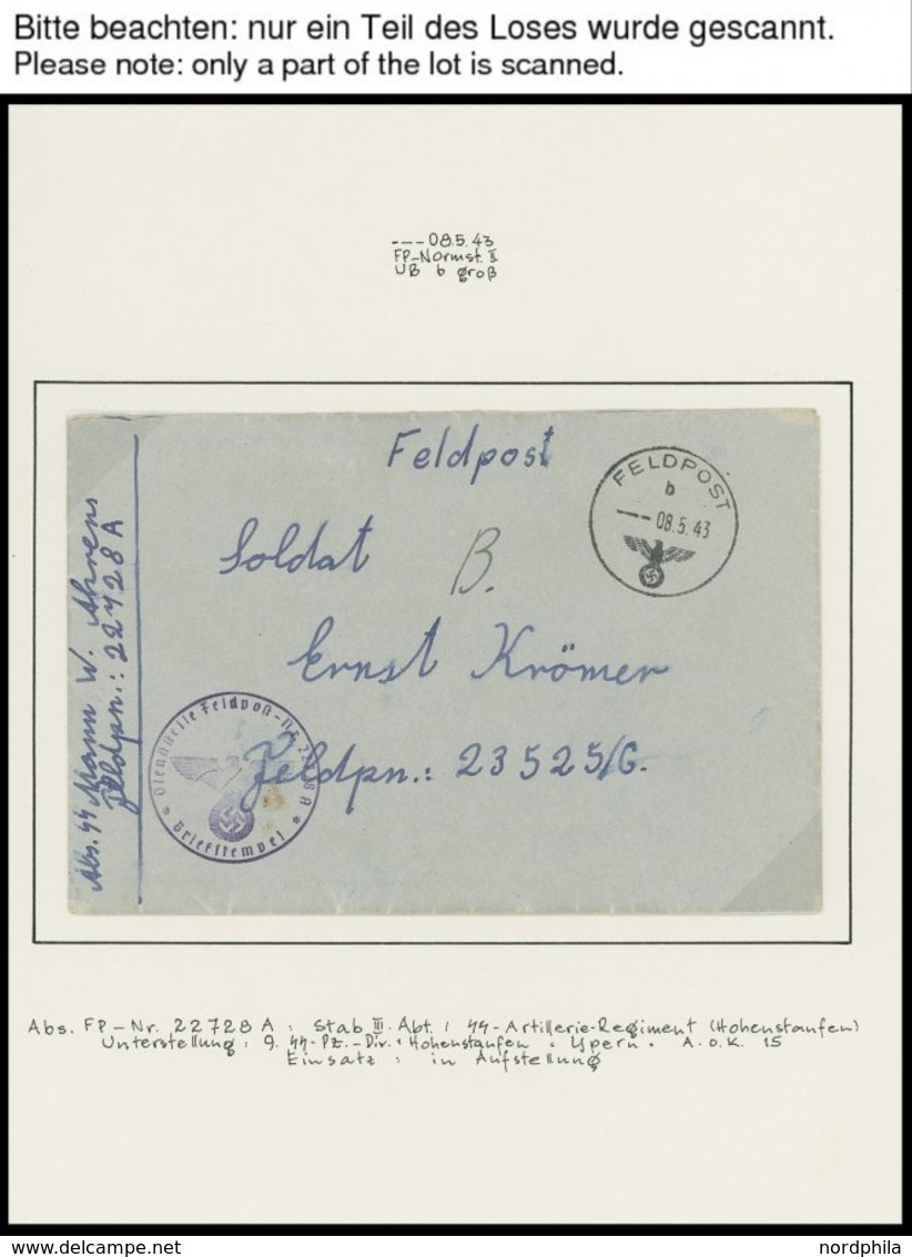 FELDPOST II. WK BELEGE 1943, Hohenstauffen - 9. SS Panzerdivision, 4 Verschiedene Feldpostbriefe Der FP-Nr. 22728A, 5725 - Occupation 1938-45